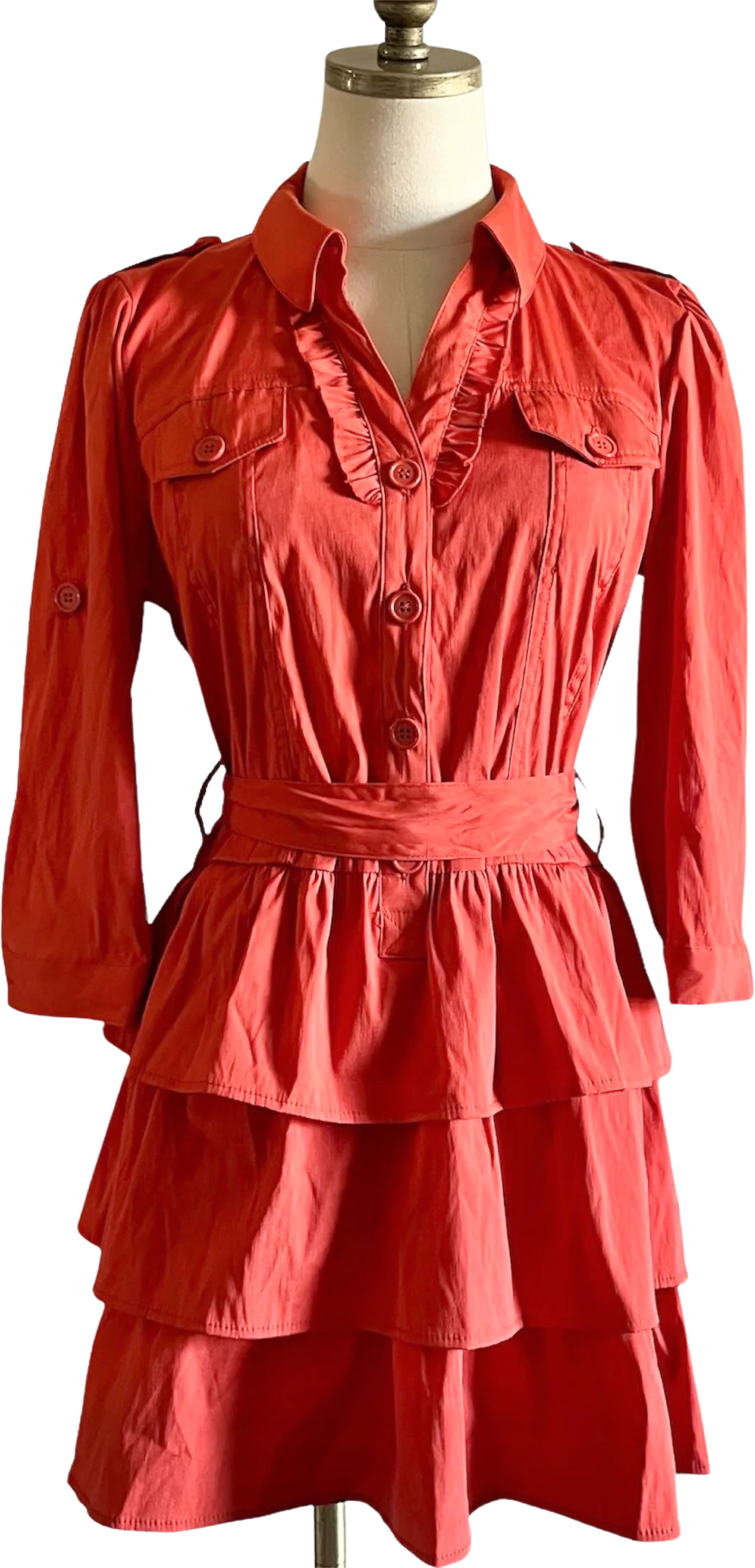 90s/00s Burnt Orange Trench Style Mini Dress