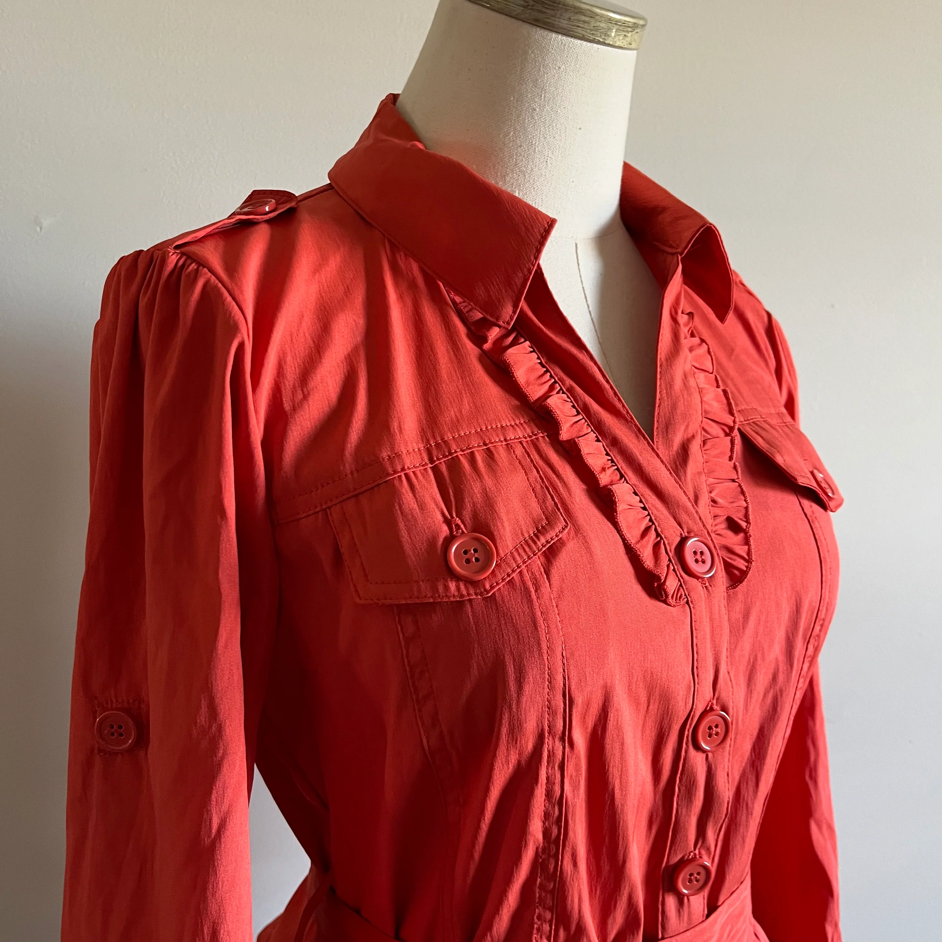 90s/00s Burnt Orange Trench Style Mini Dress - Image 4