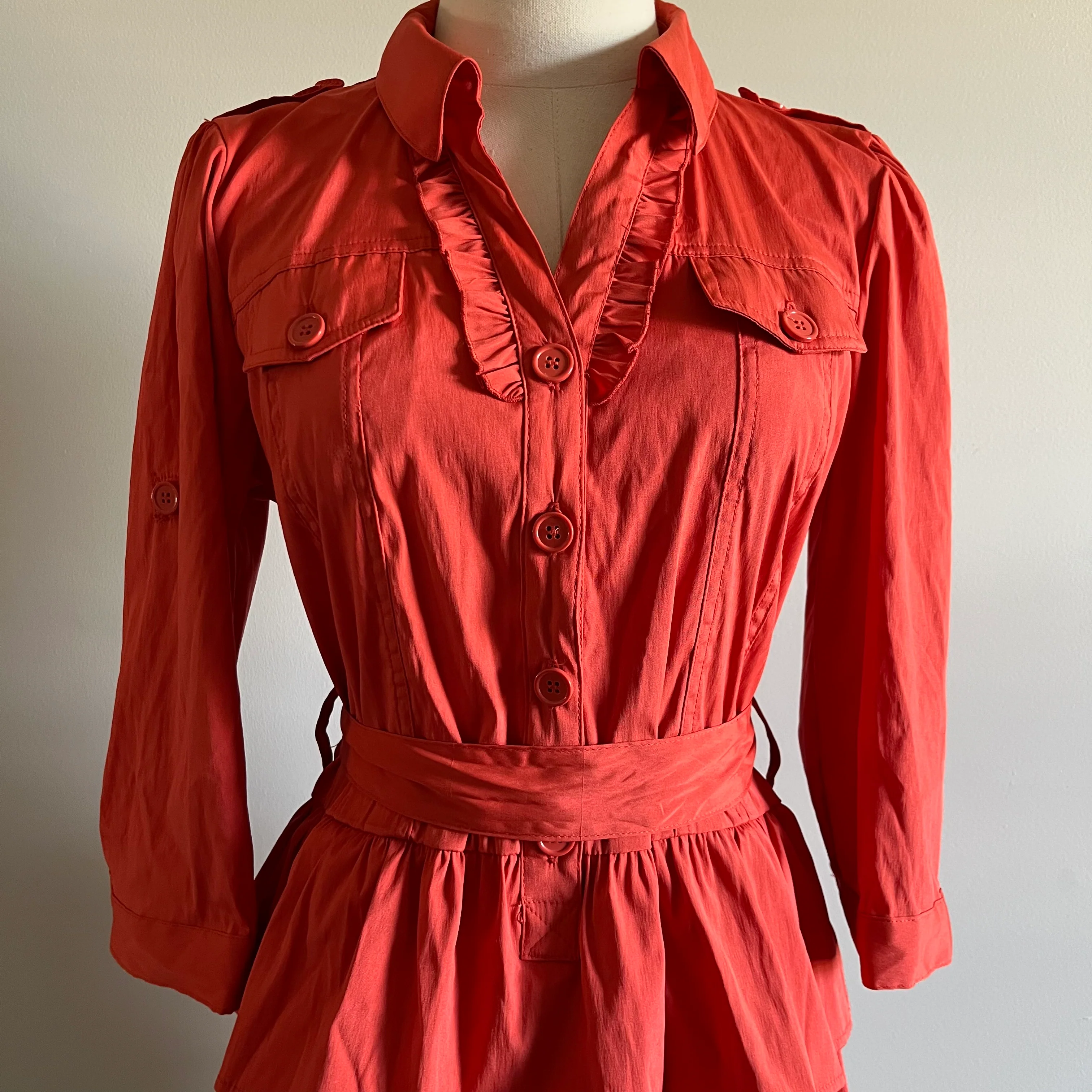 90s/00s Burnt Orange Trench Style Mini Dress - Image 5