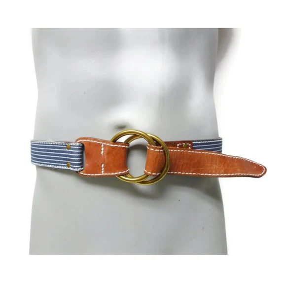90s/00s Canvas And Leather Double Ring Buckled Belt By Lauren Ralph Lauren - Image 3