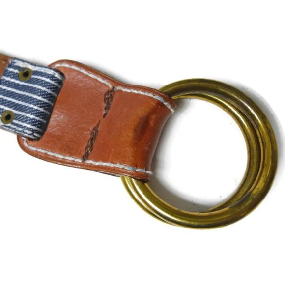 90s/00s Canvas And Leather Double Ring Buckled Belt By Lauren Ralph Lauren - Image 4