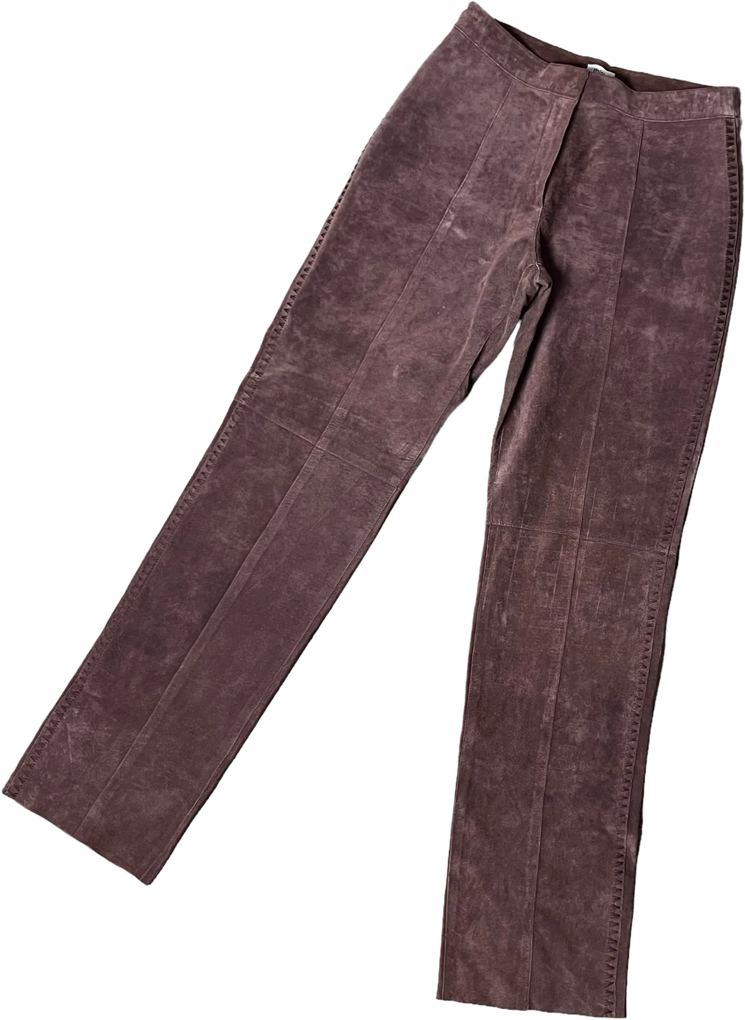 90s/00s Chocolate Brown Embroidered Bikercore Suede Pants By Think Tank - Image 2