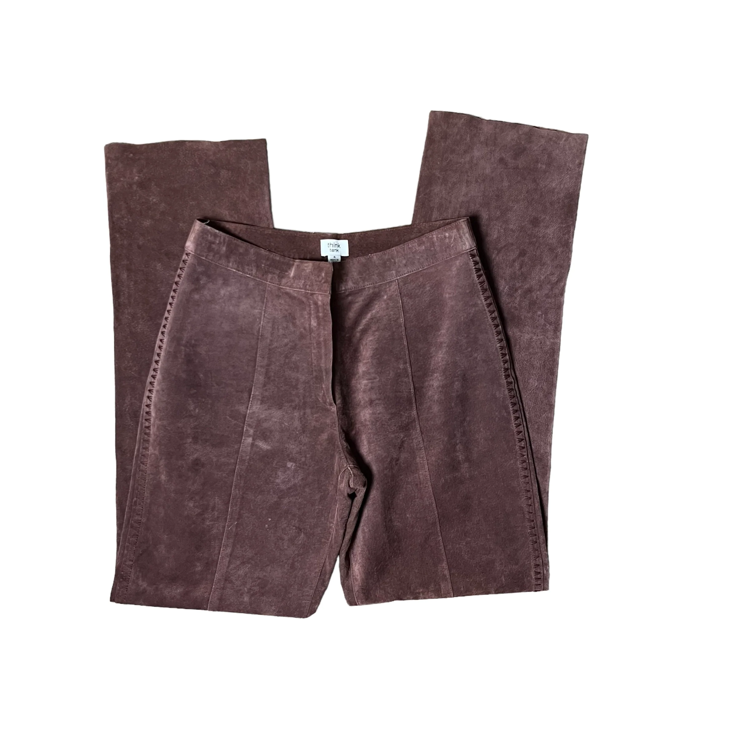 90s/00s Chocolate Brown Embroidered Bikercore Suede Pants By Think Tank - Image 3