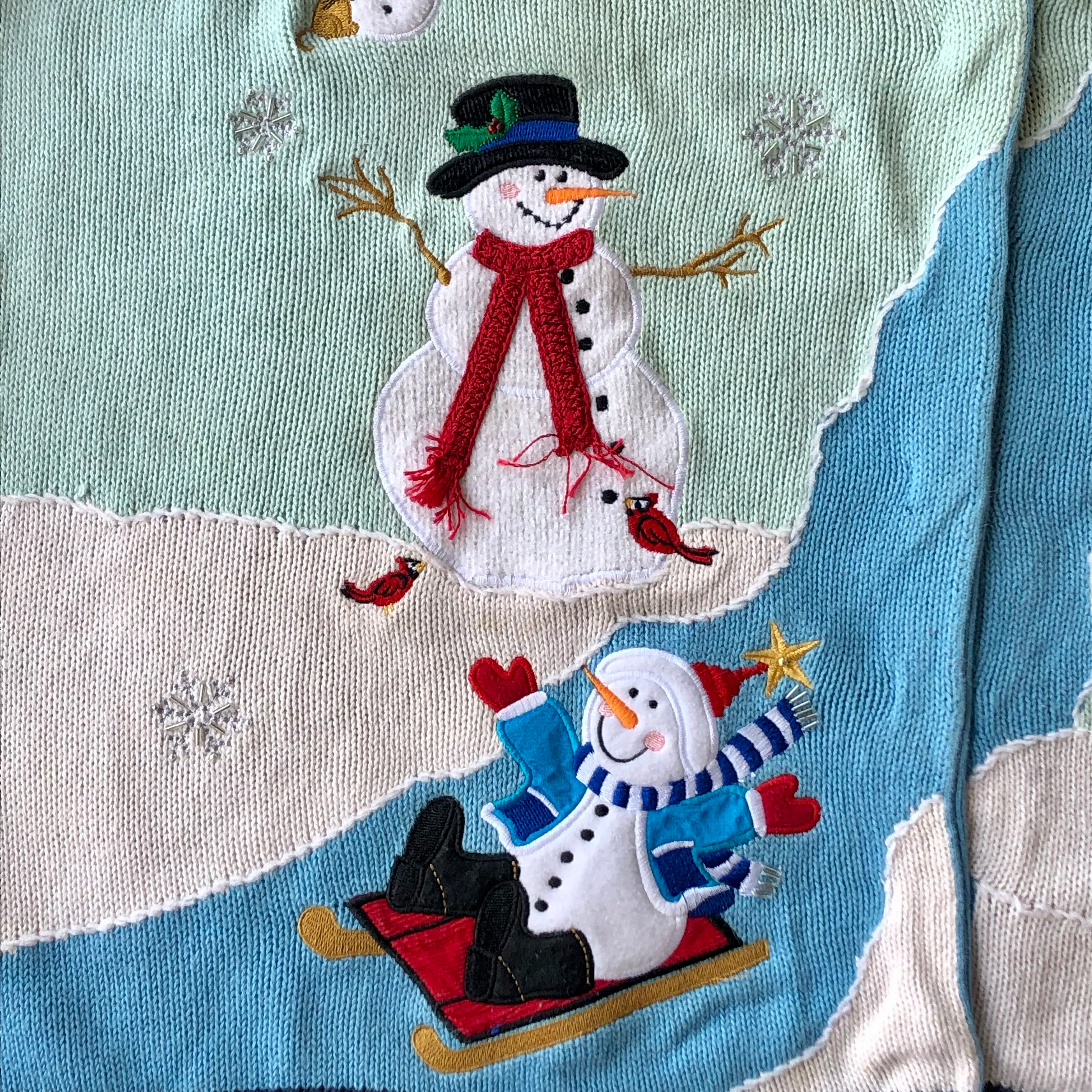 90s/00s Christmas Cardigan Winter Snowmen Embellished 3x By Quacker Factory - Image 3