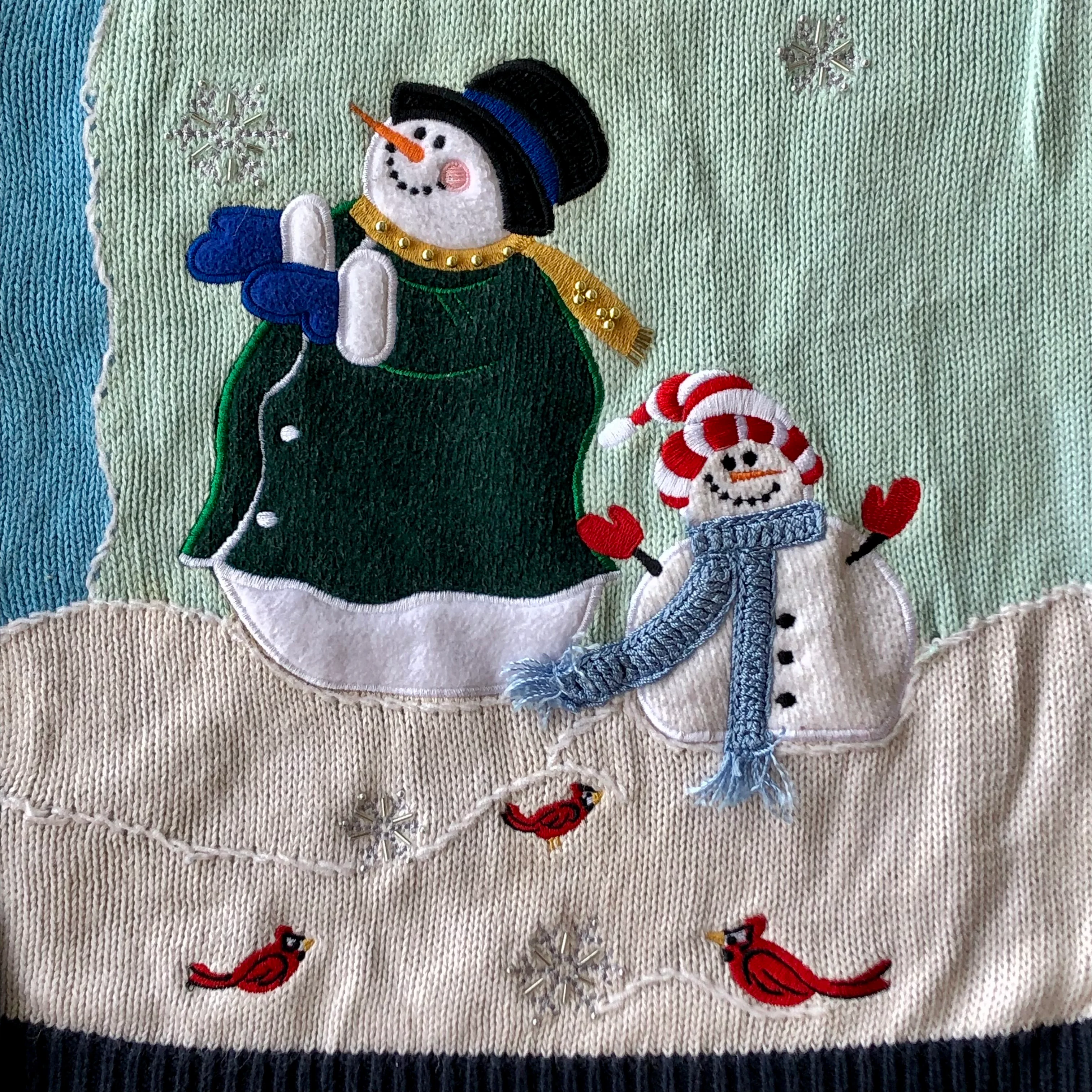 90s/00s Christmas Cardigan Winter Snowmen Embellished 3x By Quacker Factory - Image 4