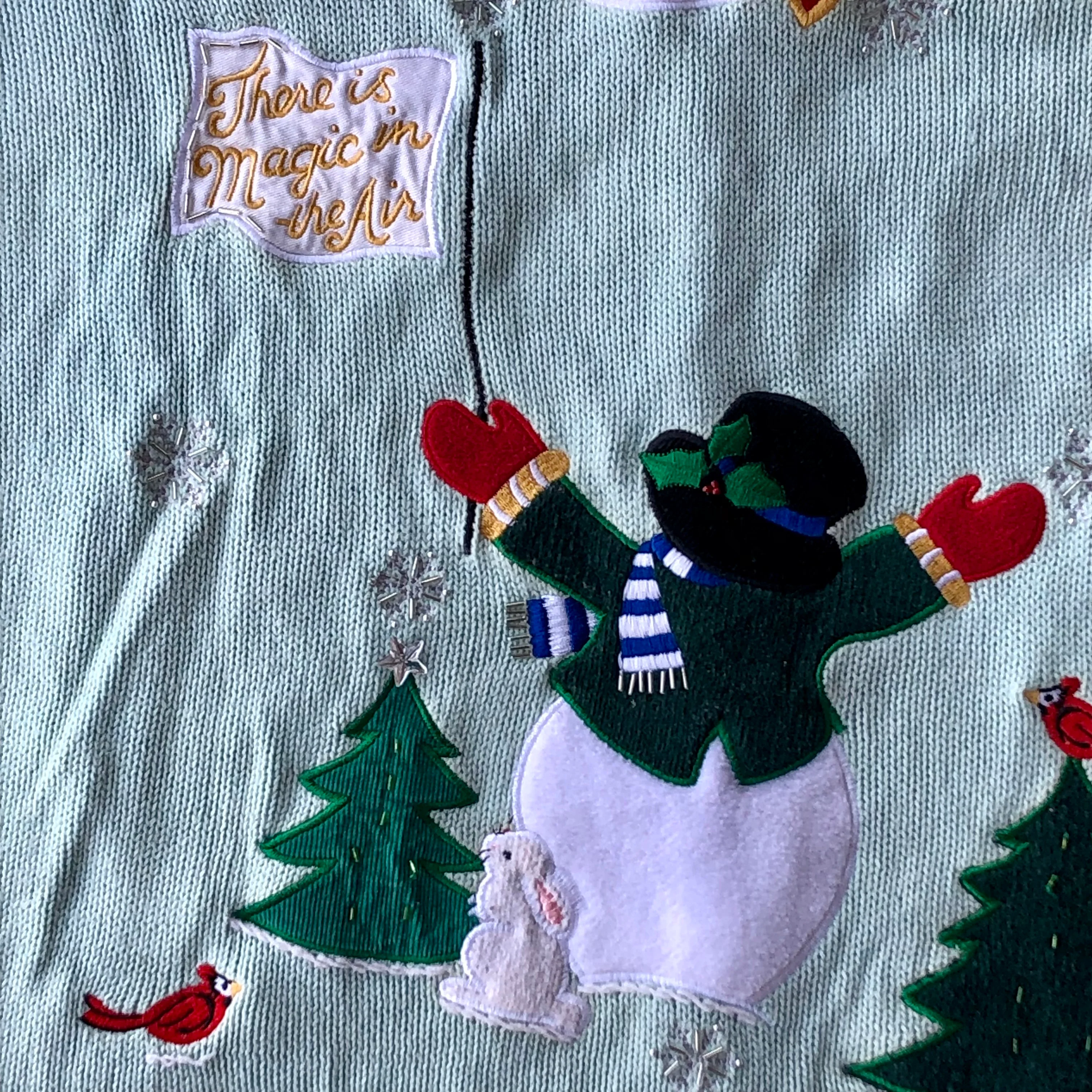90s/00s Christmas Cardigan Winter Snowmen Embellished 3x By Quacker Factory - Image 6