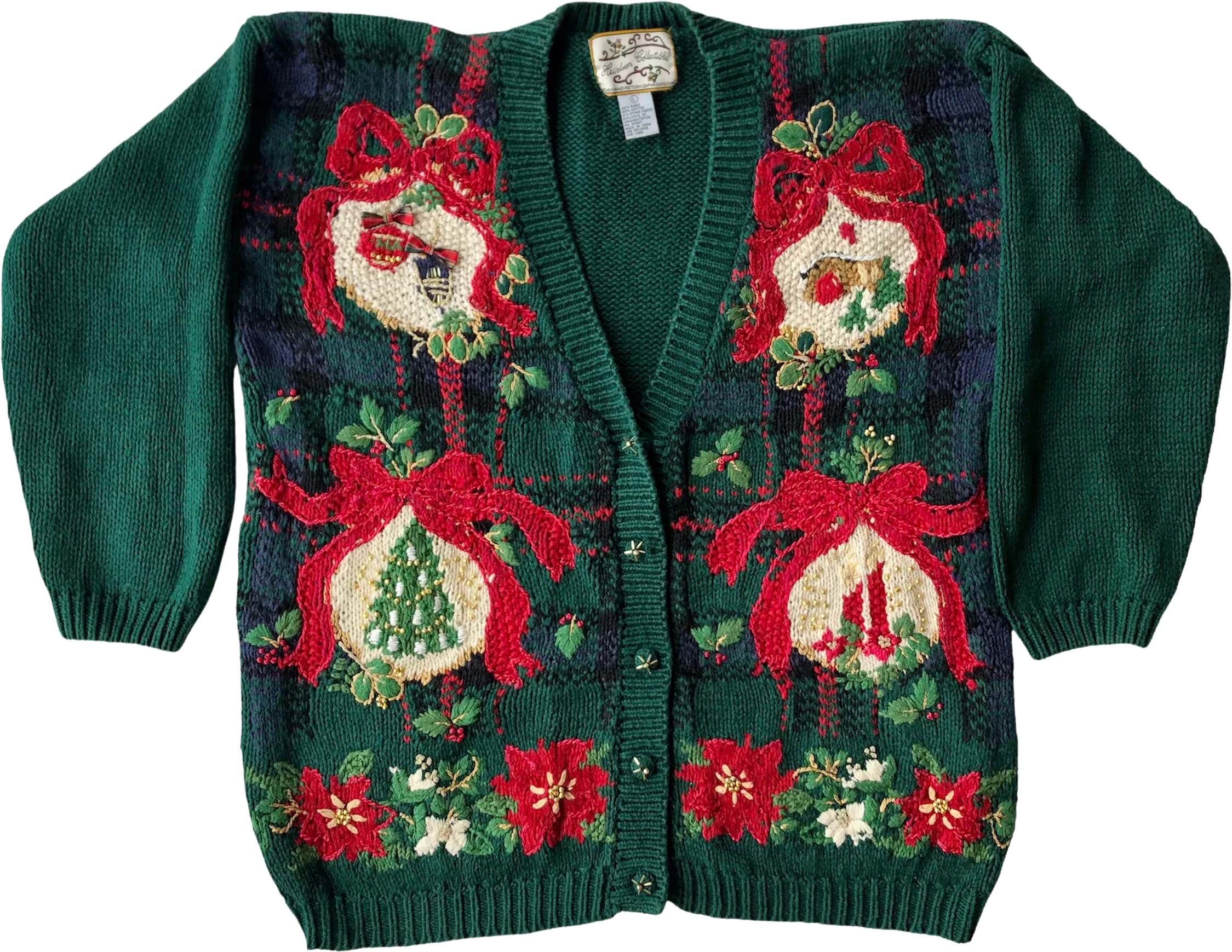 90s/00s Christmas Ornaments Cardigan Lg Grand Millennial By Heirloom Collectibles