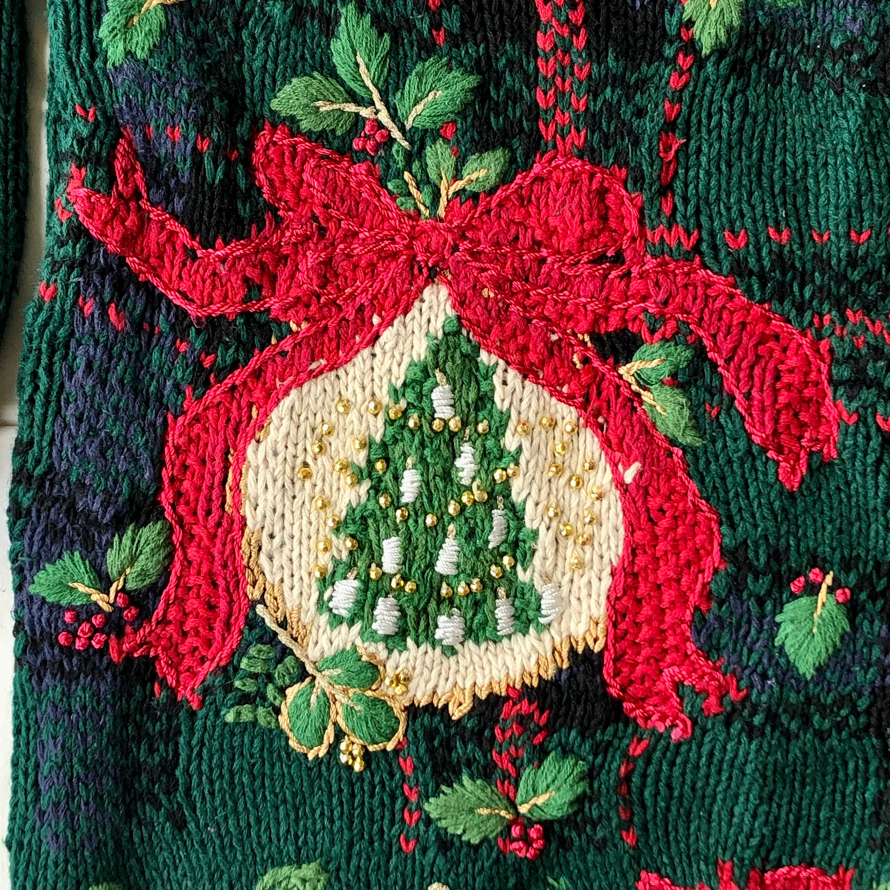 90s/00s Christmas Ornaments Cardigan Lg Grand Millennial By Heirloom Collectibles - Image 3