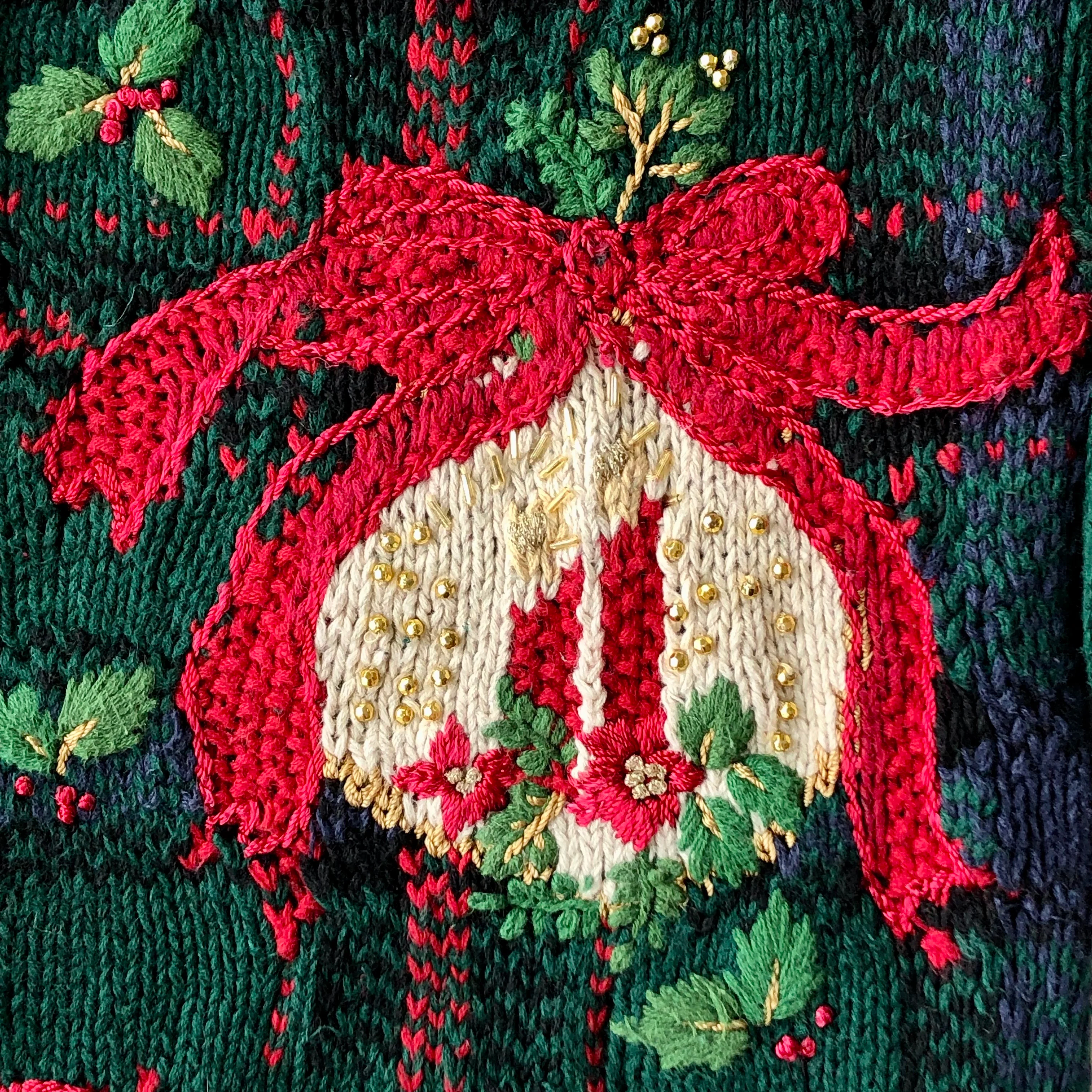 90s/00s Christmas Ornaments Cardigan Lg Grand Millennial By Heirloom Collectibles - Image 5