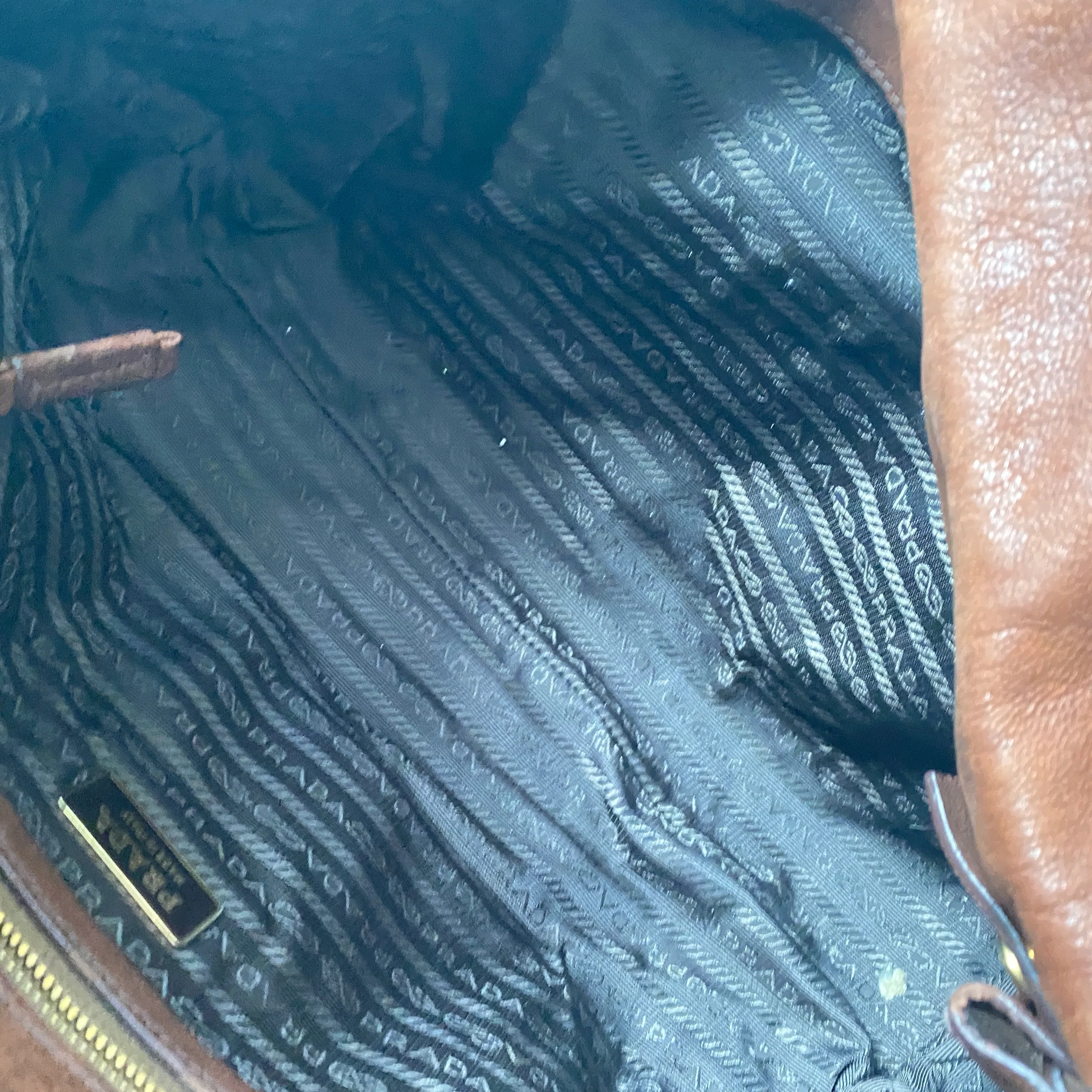 90s/00s Cognac Brown Large Baguette Shape Shoulder Bag By Prada - Image 9
