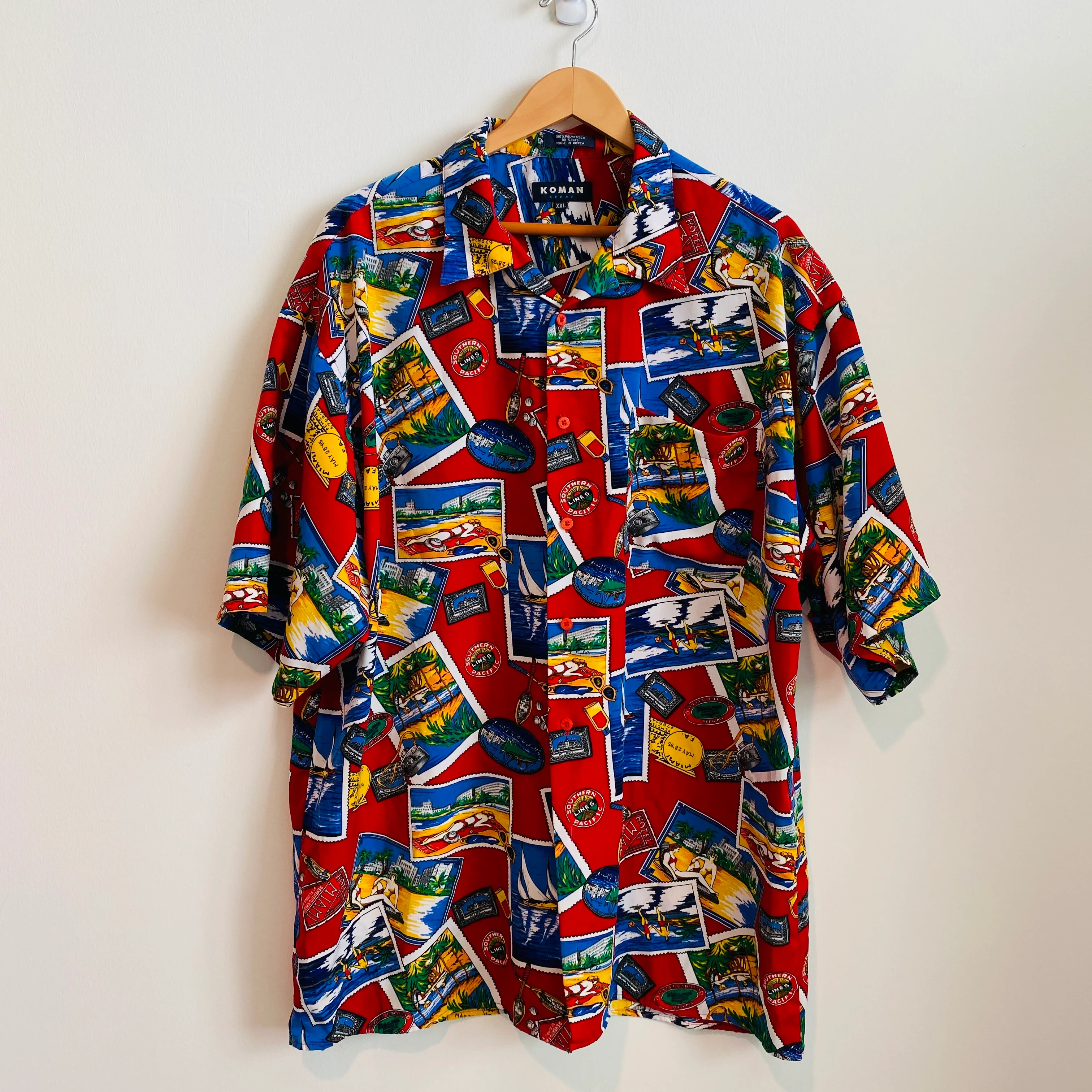 90s/00s Colorful Stamp And Postcard Print Button Down By Koman - Image 4