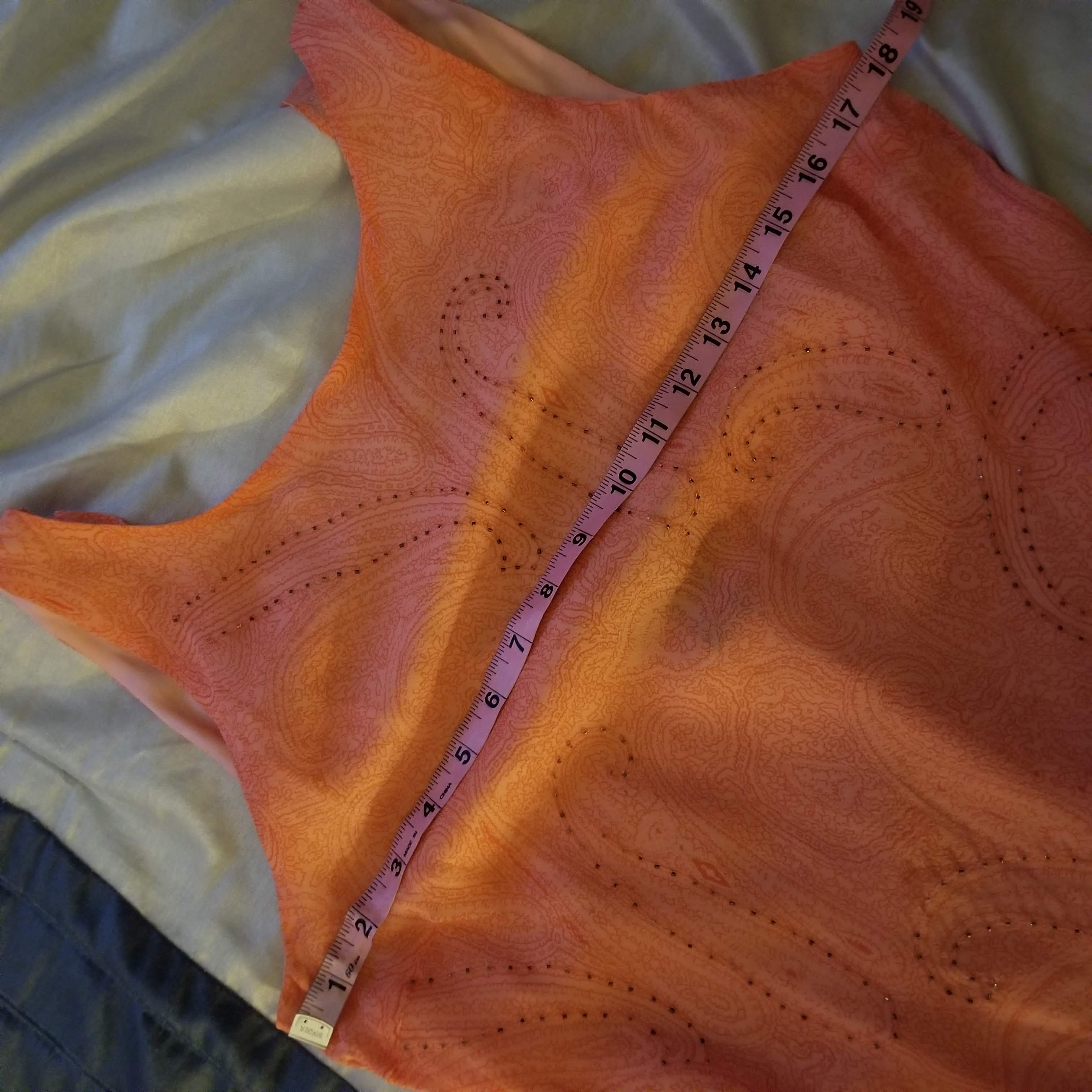 90s/00s Coral/peach Silk Chiffon Bias Gown W Silver Beads By Chelsea Nites - Image 5