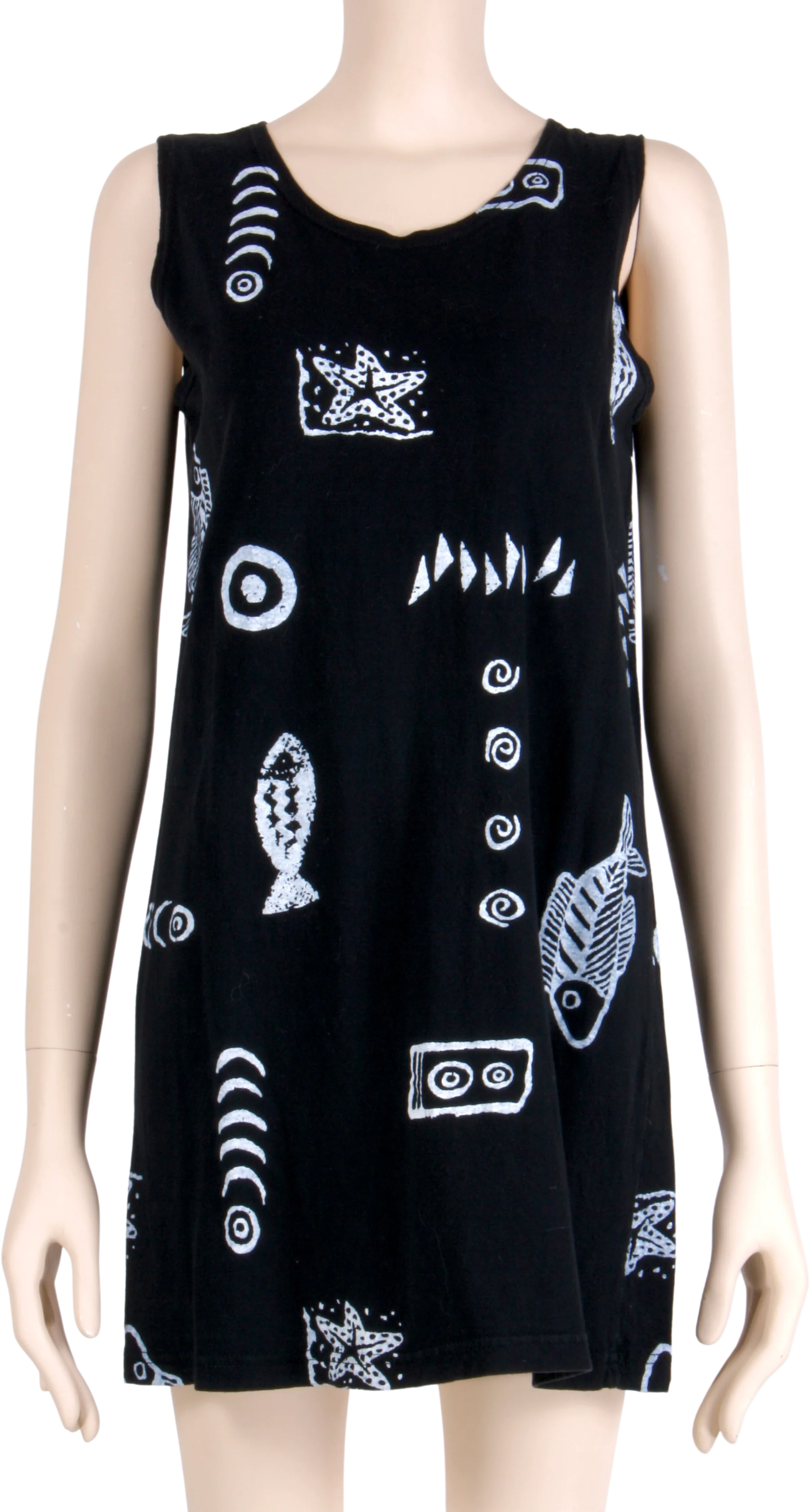 90s/00s Cotton Fish Mini Shift Dress Beach Surf By Exist Sports Line