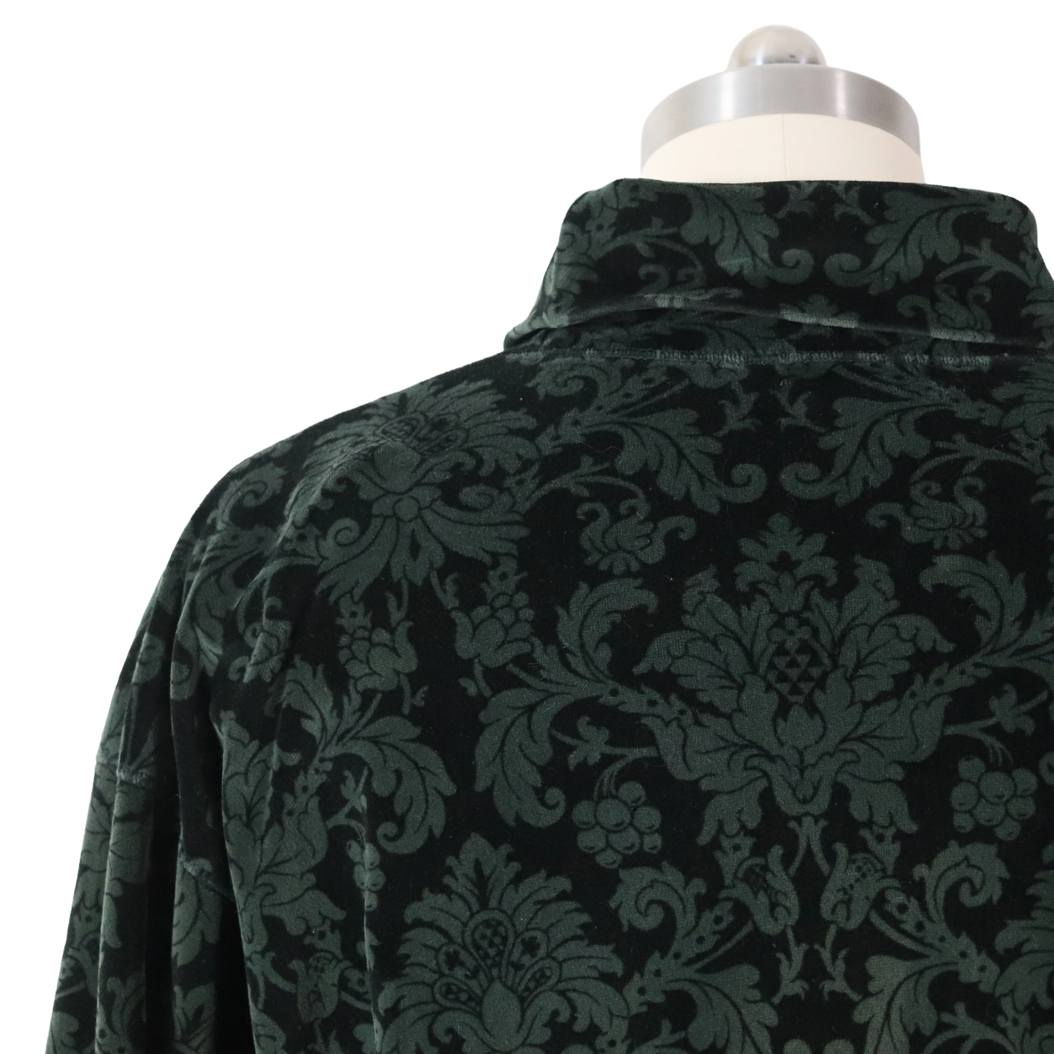 90s/00s Cozy Spruce Green Floral Velour Turtleneck Top By Jones New York Sport - Image 4