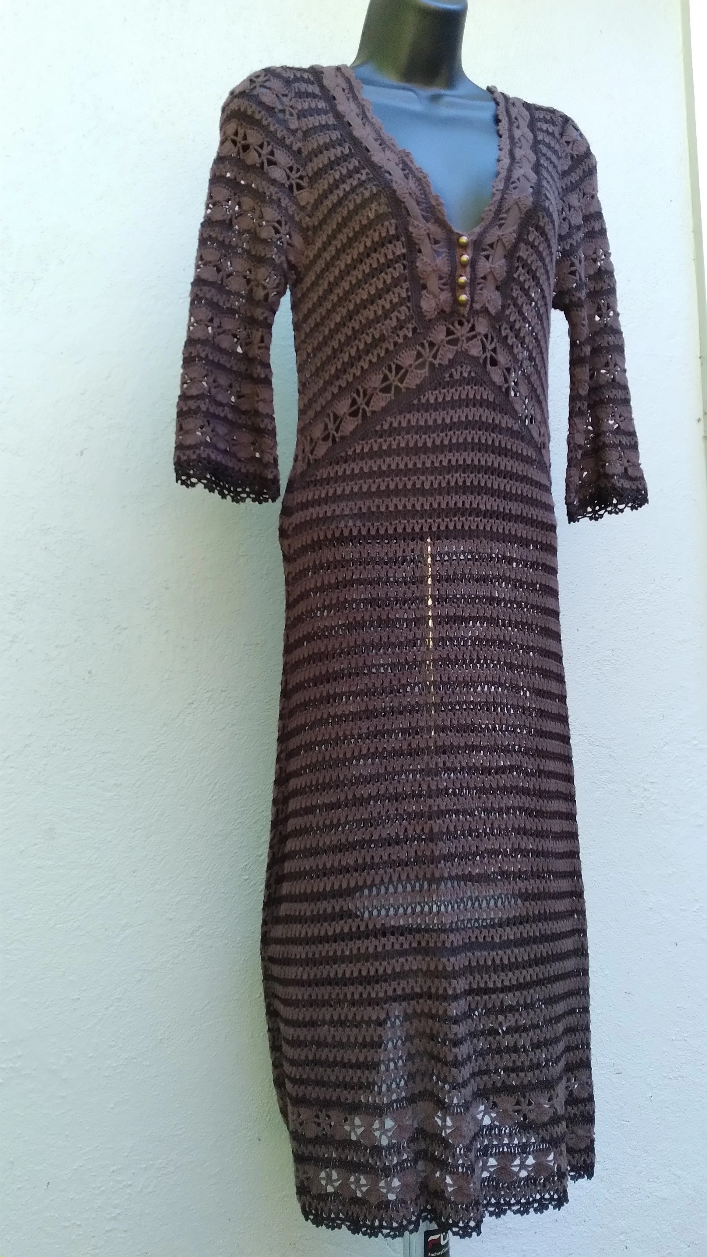 90s 00s Crochet Bodycon Midi Dress By Karen Milland England - Image 3