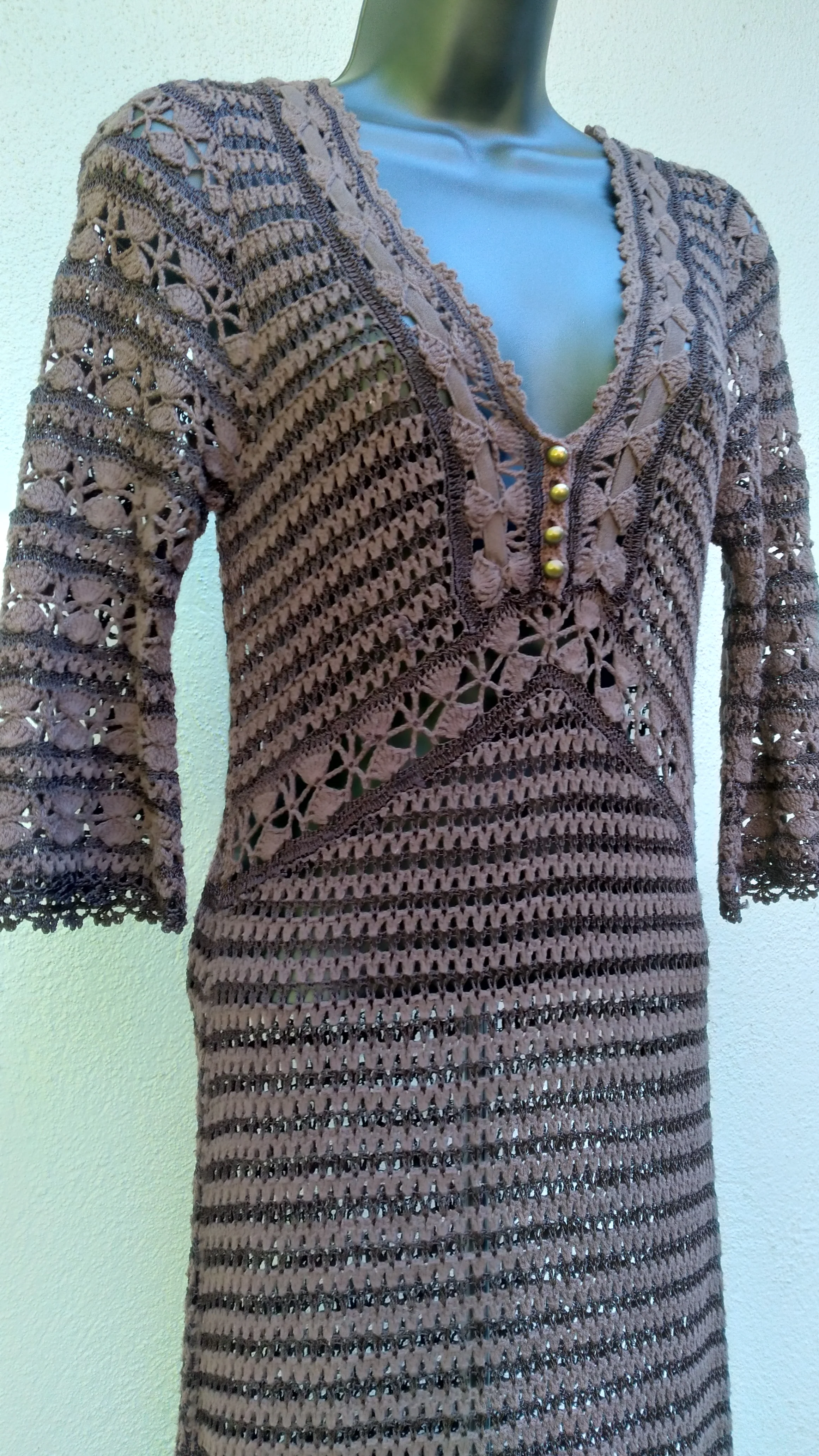 90s 00s Crochet Bodycon Midi Dress By Karen Milland England - Image 7