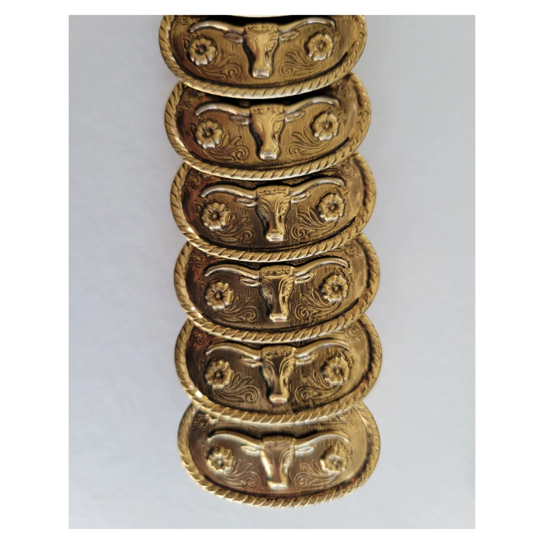90s/00s Deadstock Brass Longhorn Concho Stretch Belt - Image 4