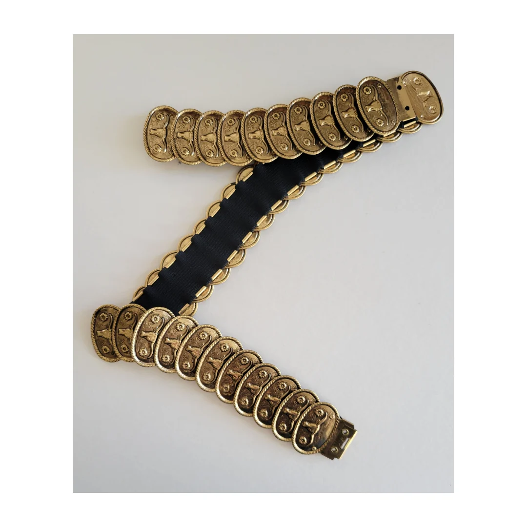 90s/00s Deadstock Brass Longhorn Concho Stretch Belt - Image 5
