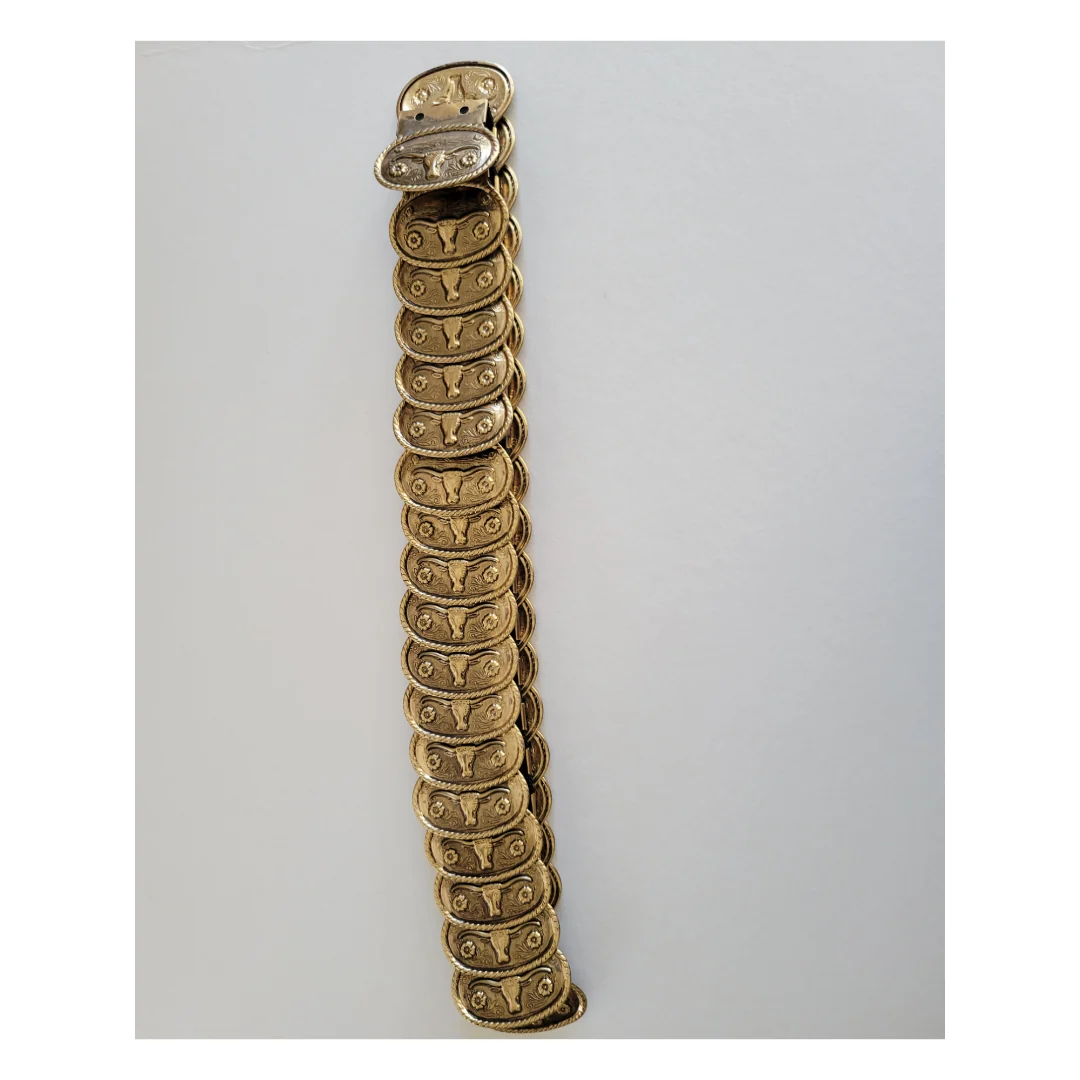 90s/00s Deadstock Brass Longhorn Concho Stretch Belt - Image 6