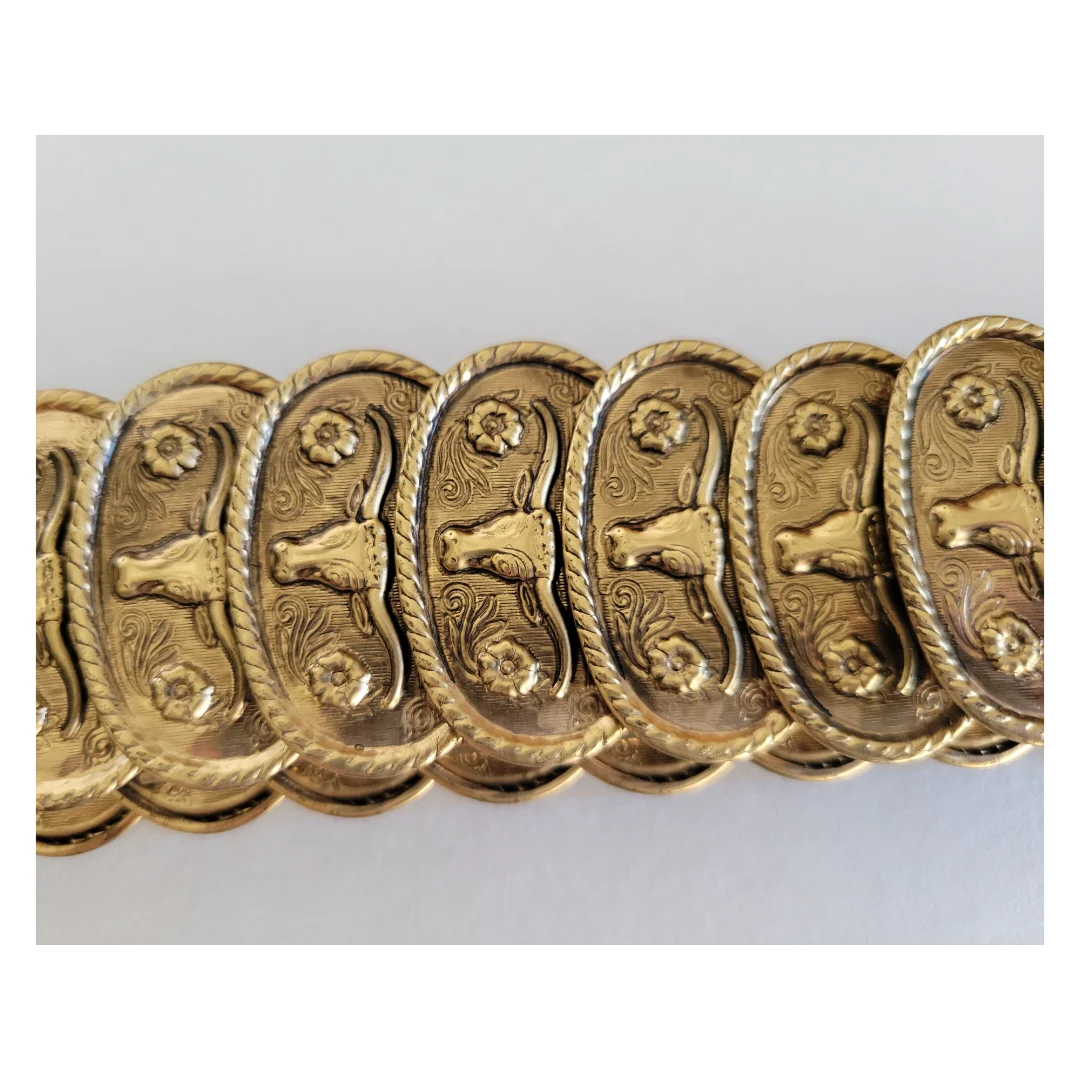 90s/00s Deadstock Brass Longhorn Concho Stretch Belt - Image 7