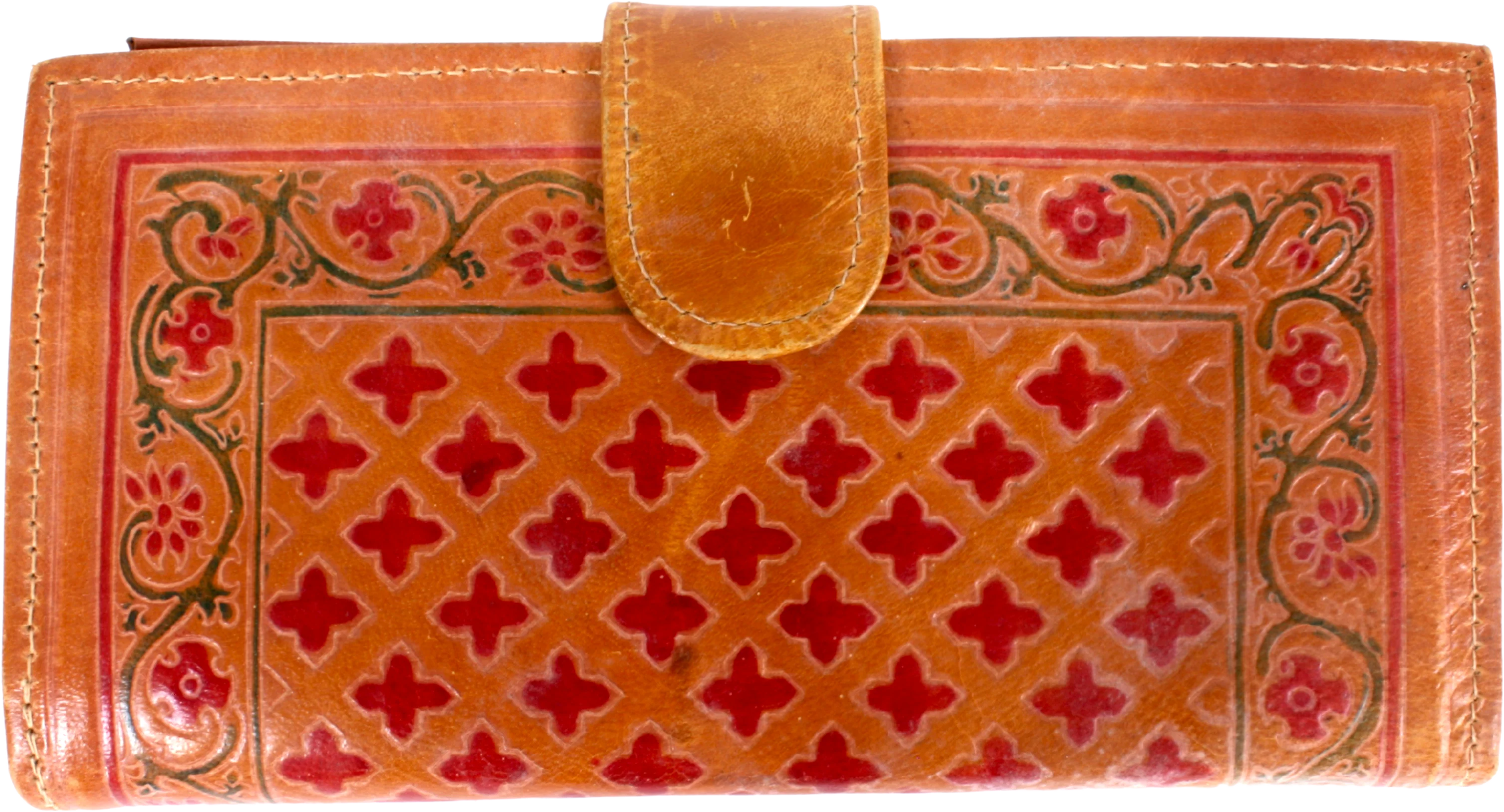 90s/00s Deadstock Painted Tooled Leather Wallet Boho By Rga