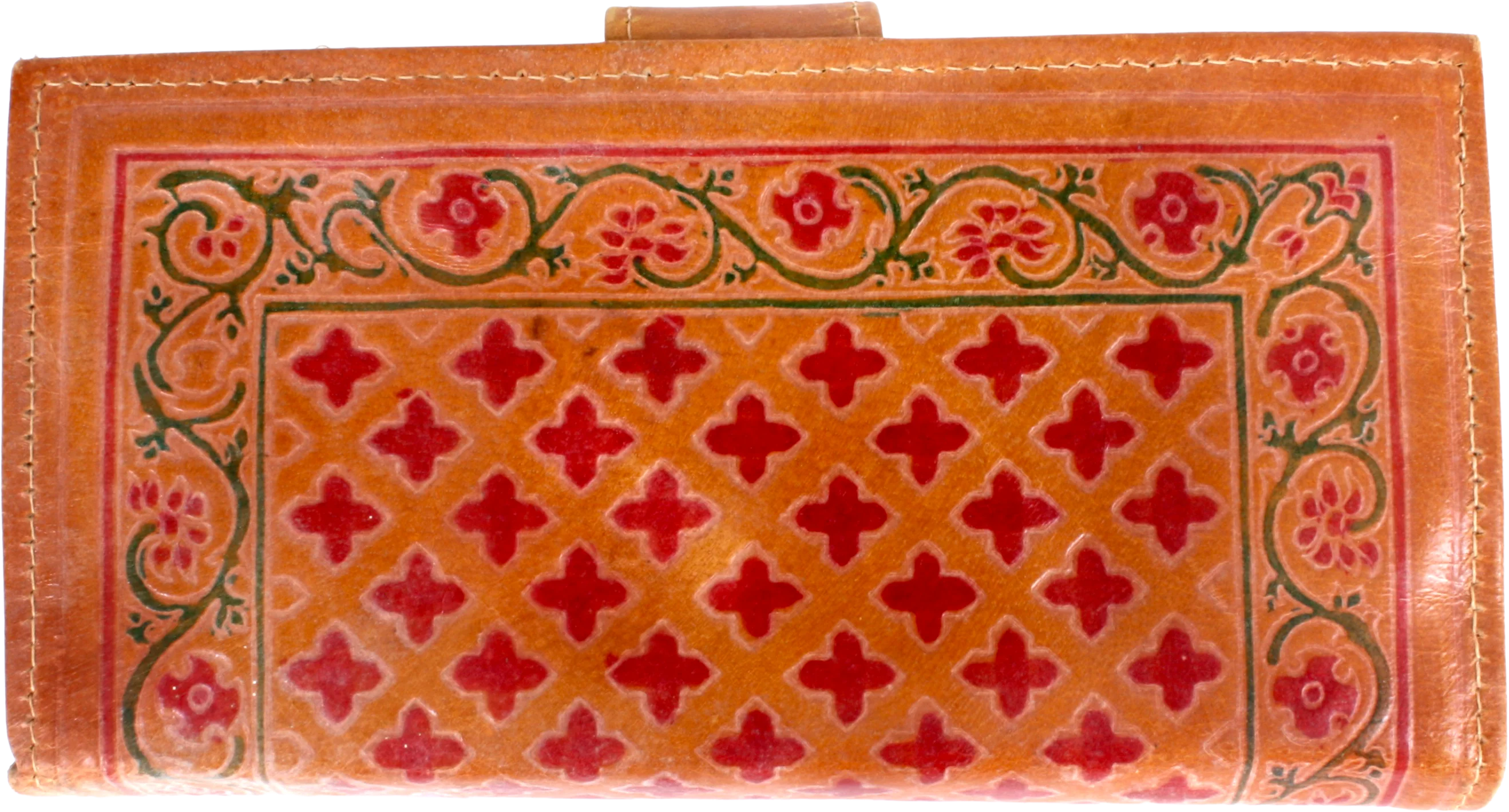 90s/00s Deadstock Painted Tooled Leather Wallet Boho By Rga - Image 2