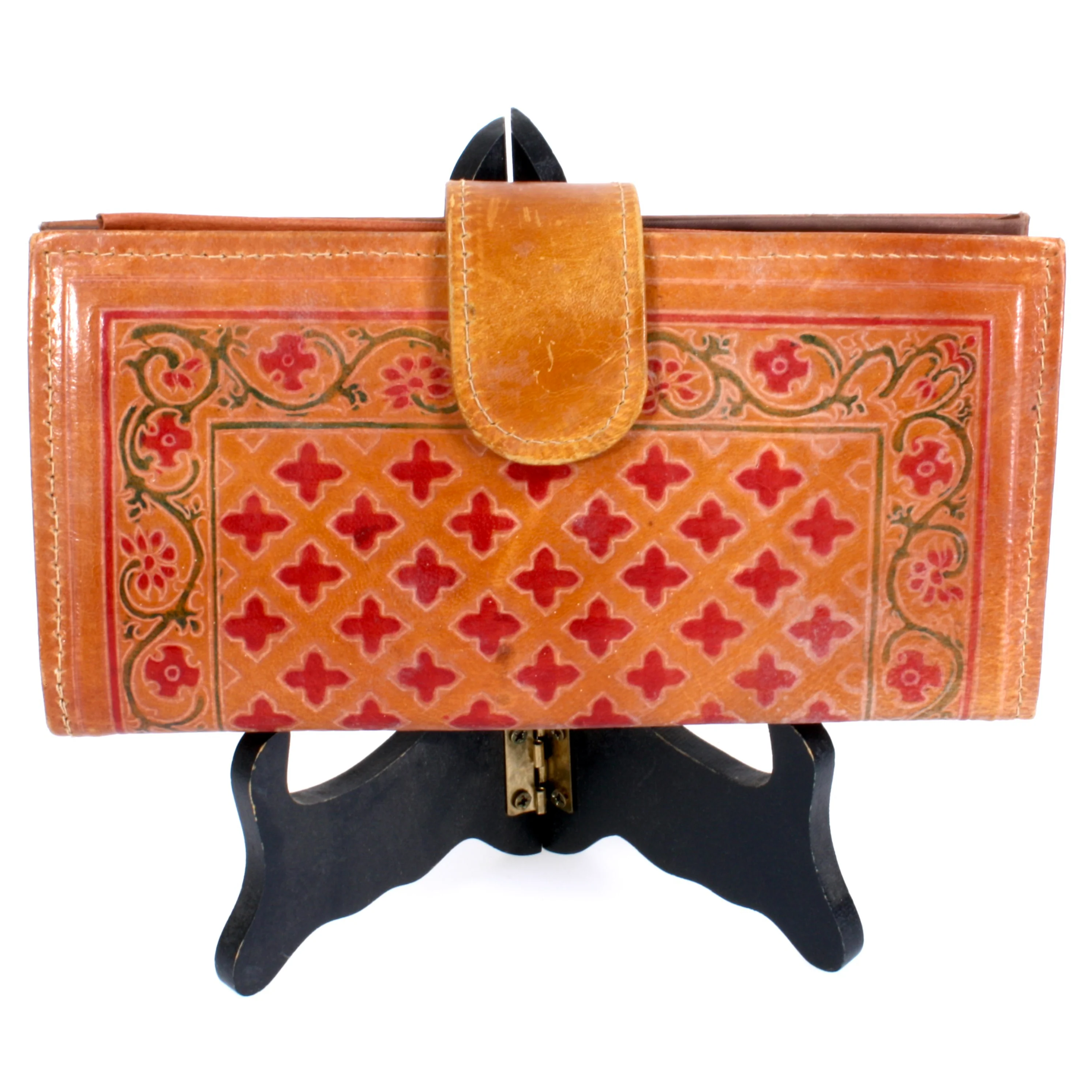 90s/00s Deadstock Painted Tooled Leather Wallet Boho By Rga - Image 3