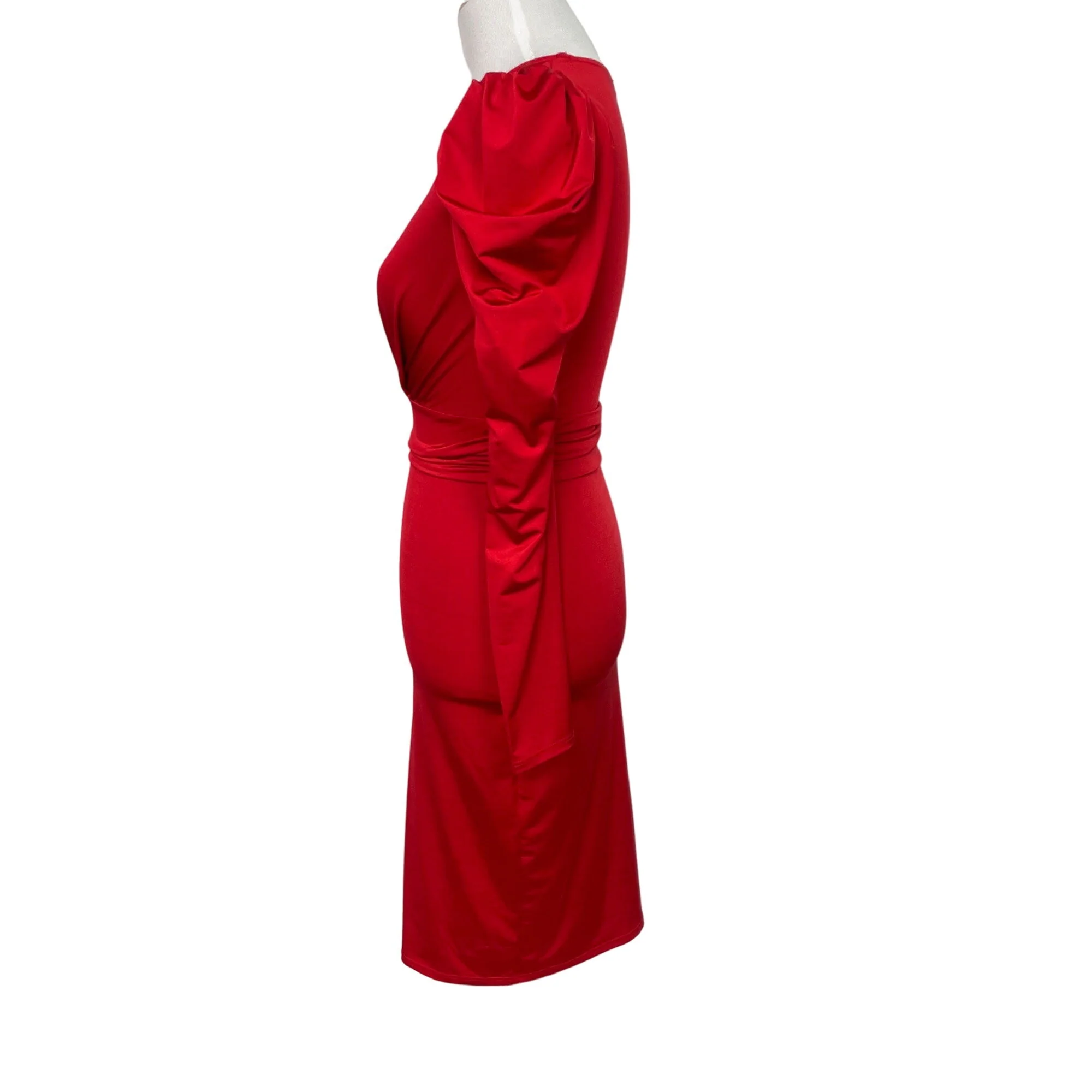 90s/00s Deep V-neck Bodycon Colorful Red Dress By Cameo - Image 6