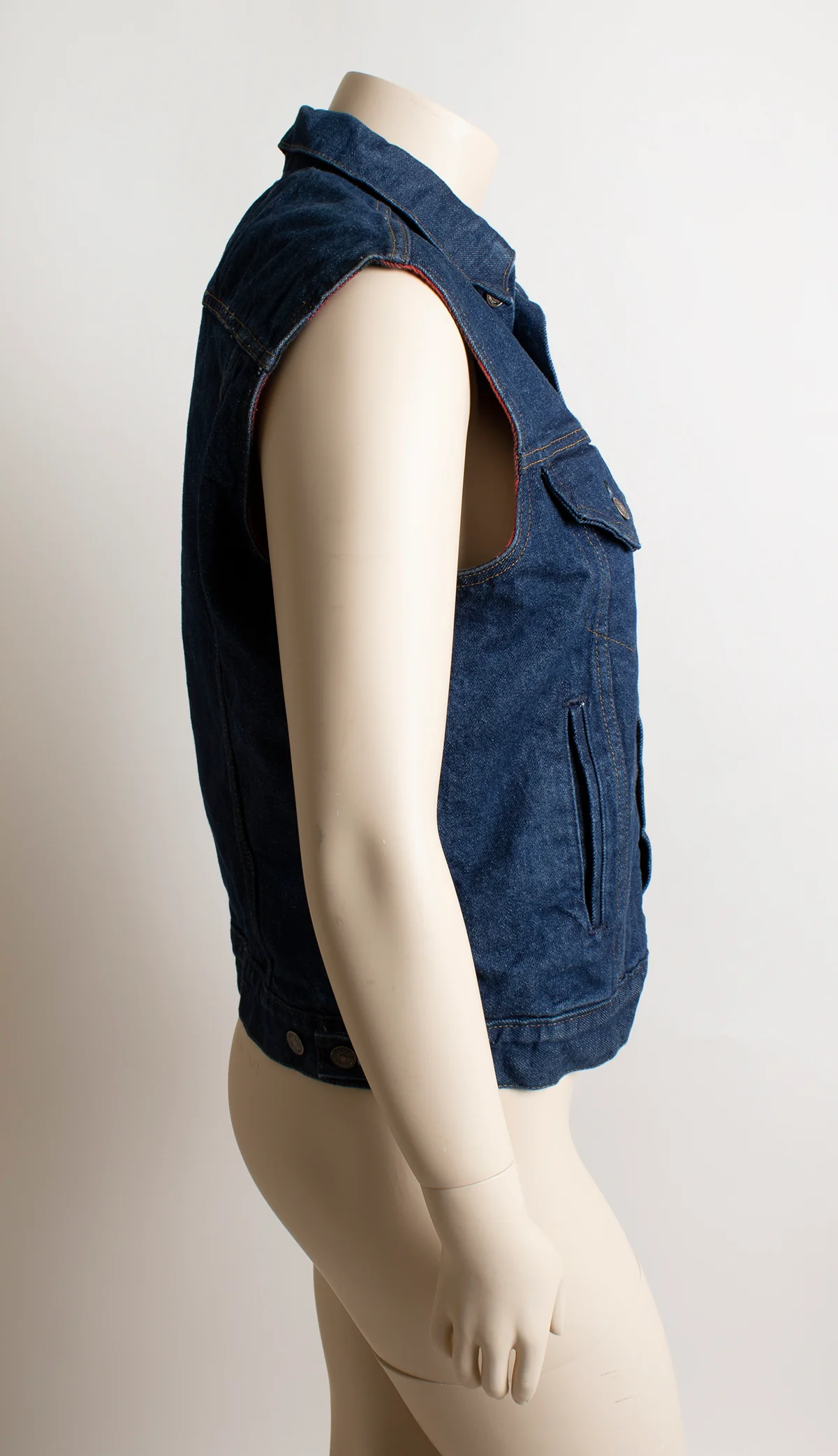90s/00s Denim Jean Vest Buffalo Plaid Lined By Levi's By Levi Strauss - Image 4