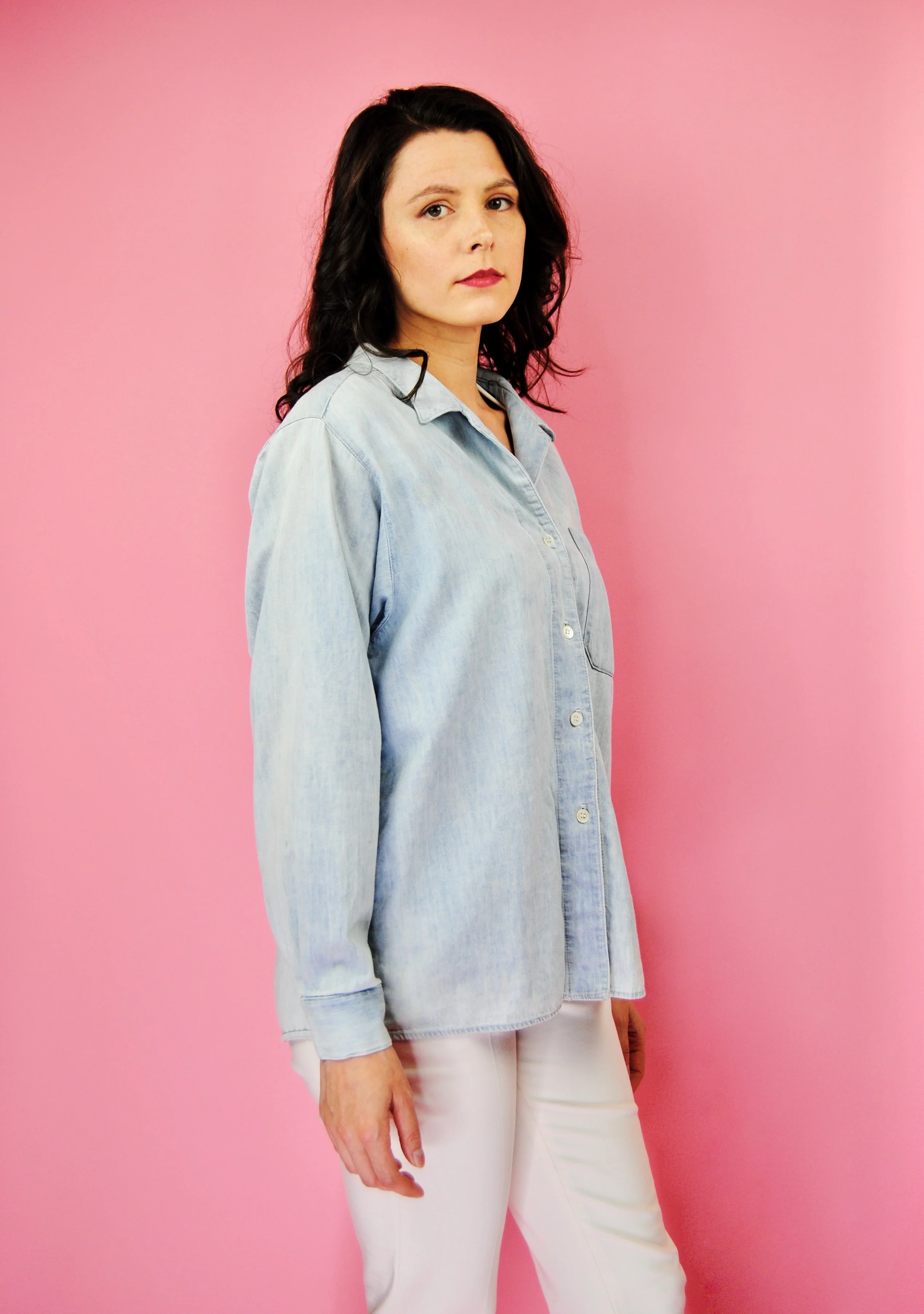 90s/00s Distressed Light Blue Denim Top By Jag - Image 5
