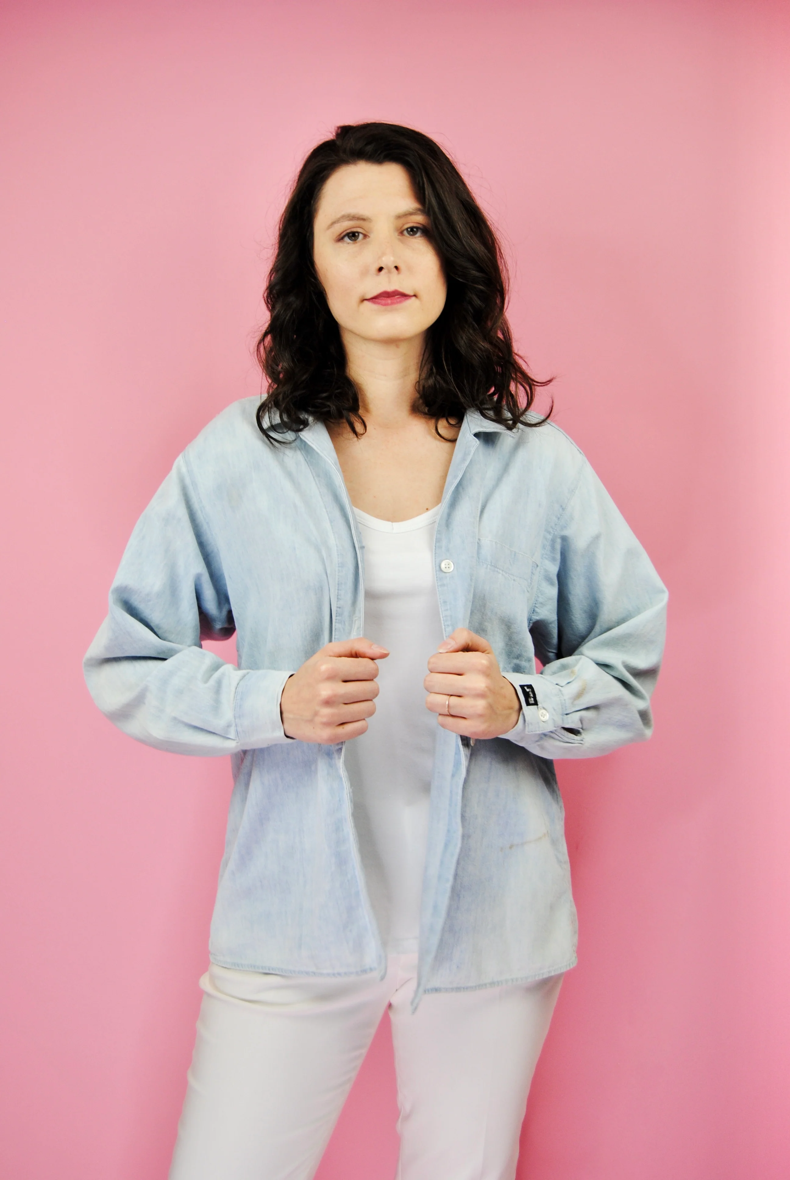 90s/00s Distressed Light Blue Denim Top By Jag - Image 6