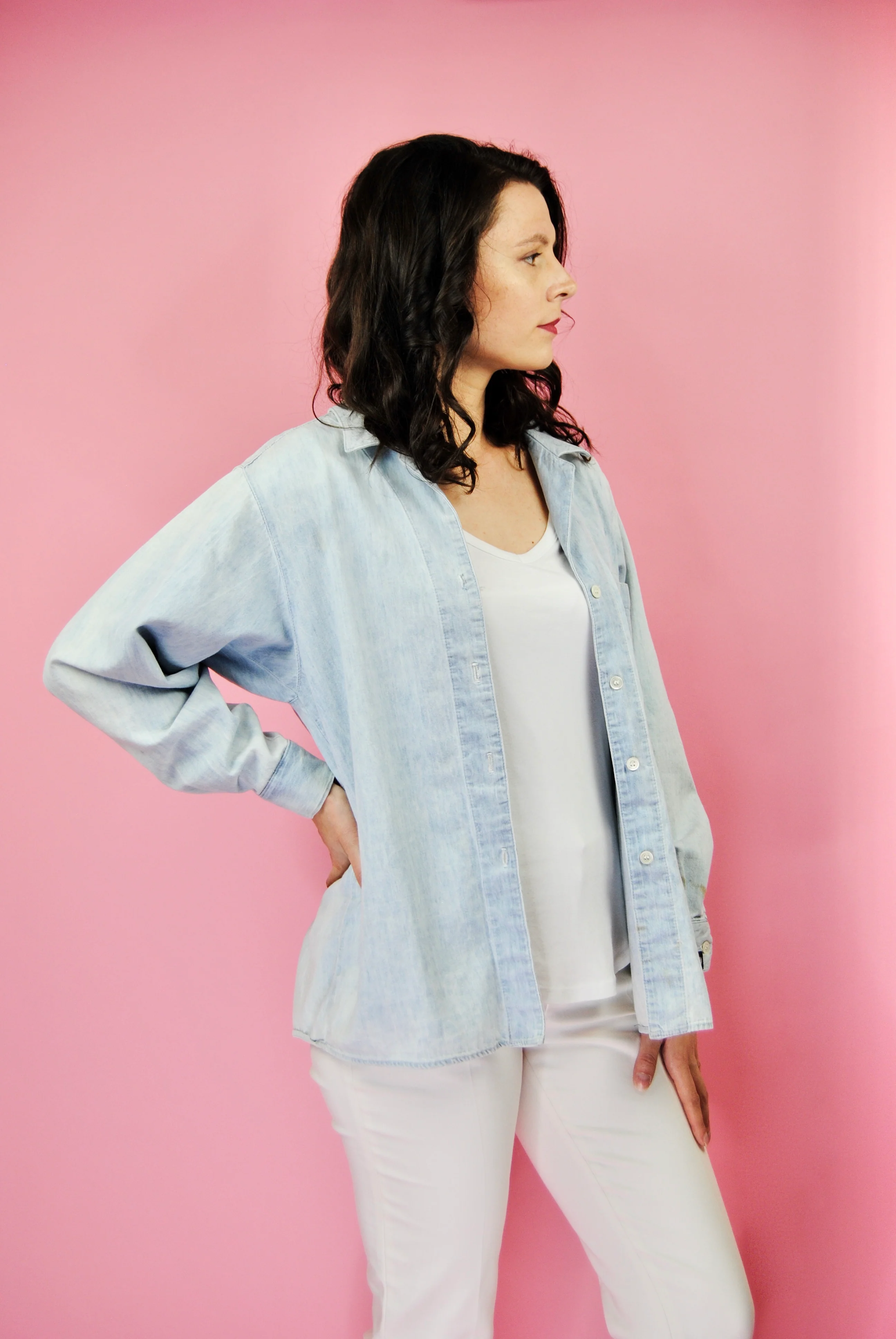 90s/00s Distressed Light Blue Denim Top By Jag - Image 8