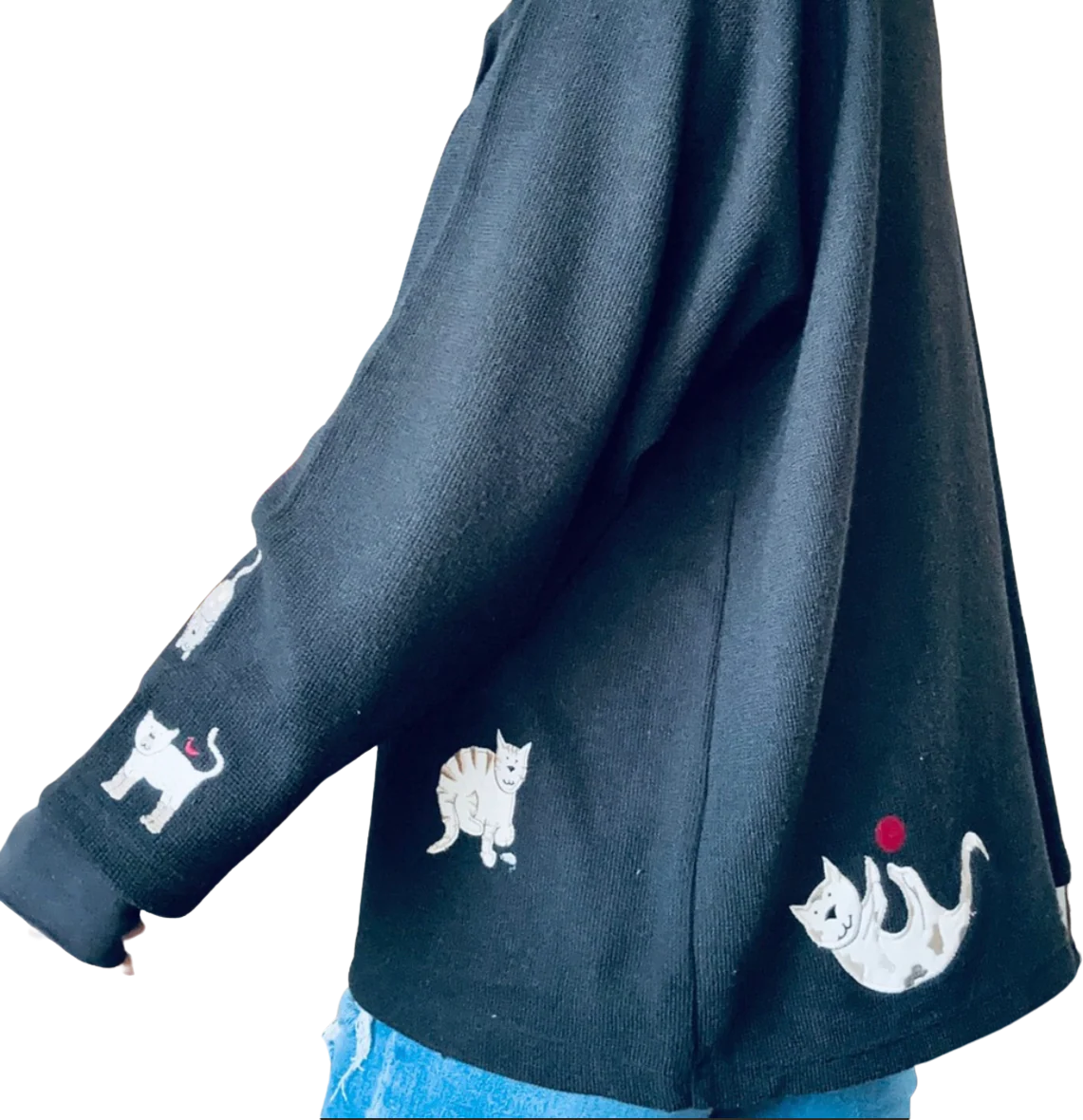 90s/00s Double Sided Kitty Cat Button Up Cardigan Sweater - Image 2