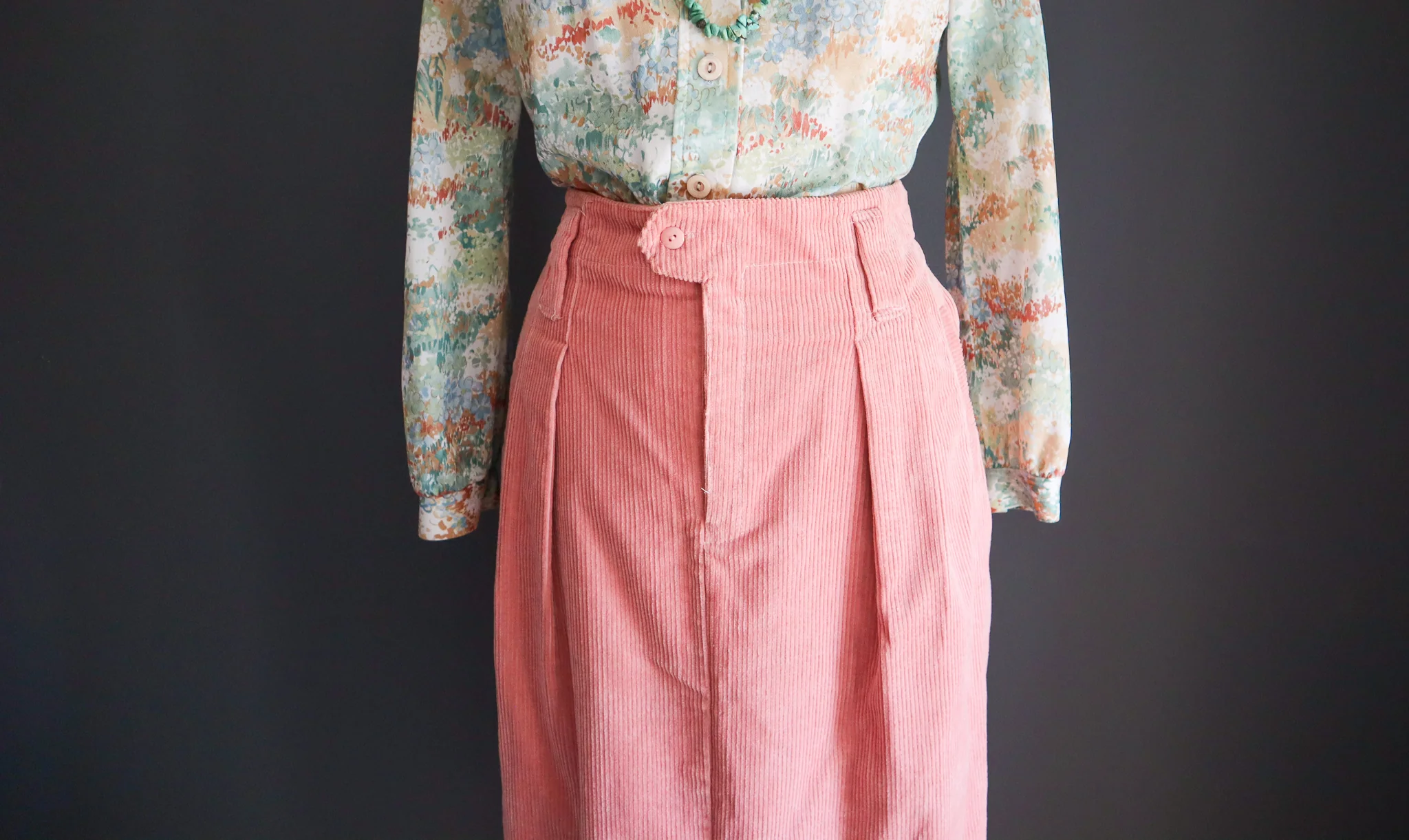 90s/00s Dusty Rose Pink Corduroy Longline Skirt By Yobo - Image 7