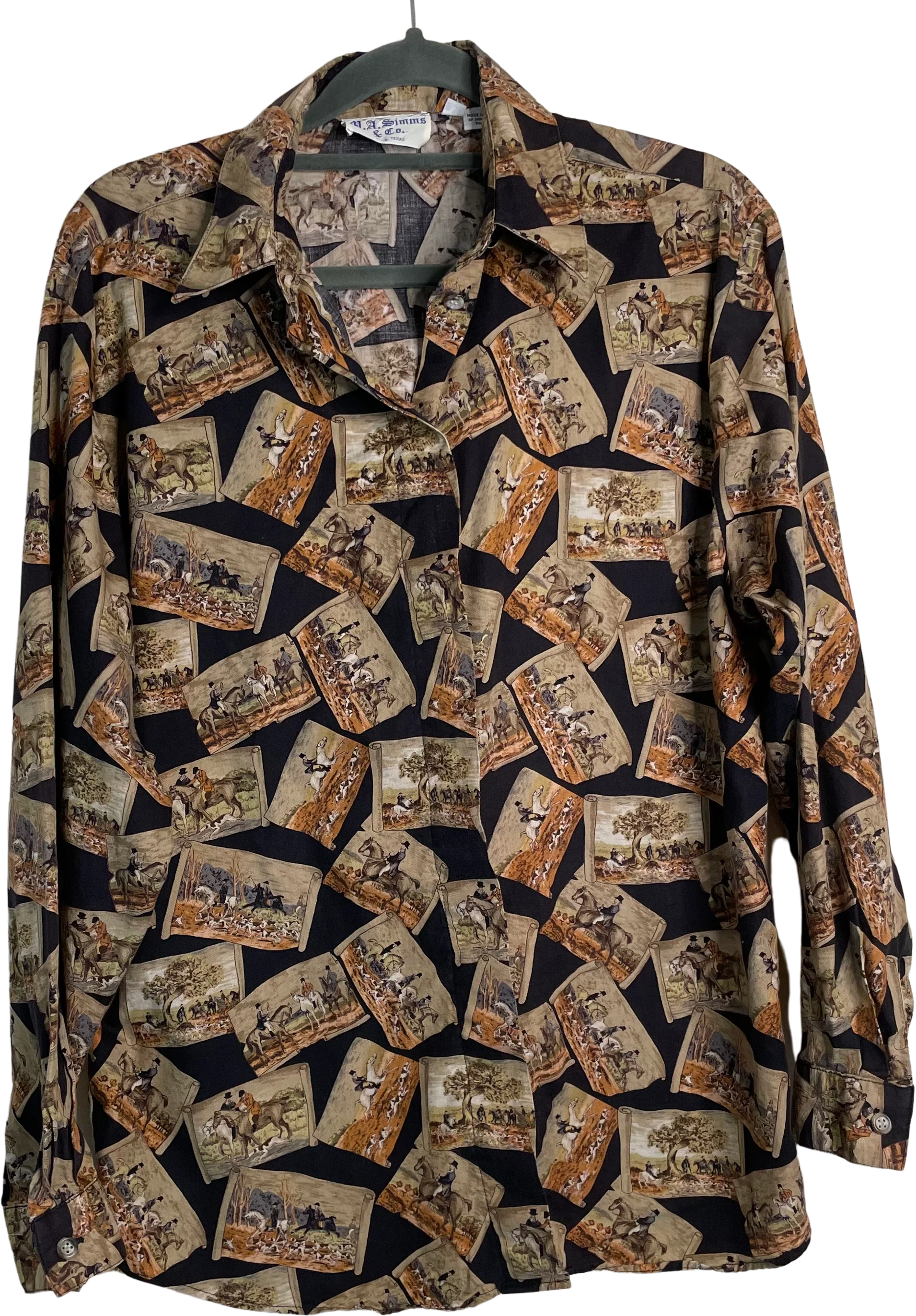 90s/00s Equestrian Novelty Print Button Down Shirt By M.a. Simms & Co.