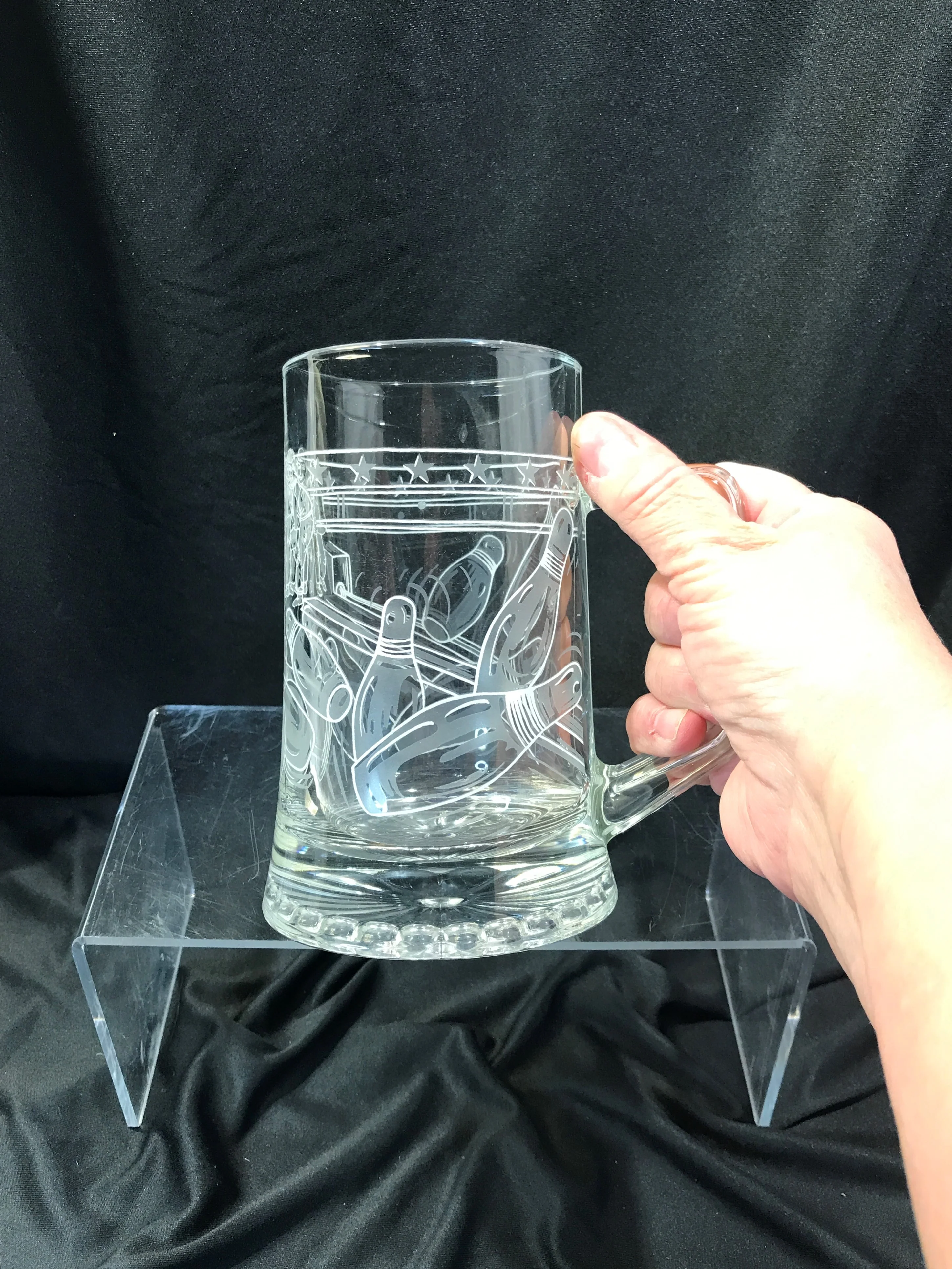 90s/00s Etched Glass Beer Mug Drinking Glass With Handle - Image 12