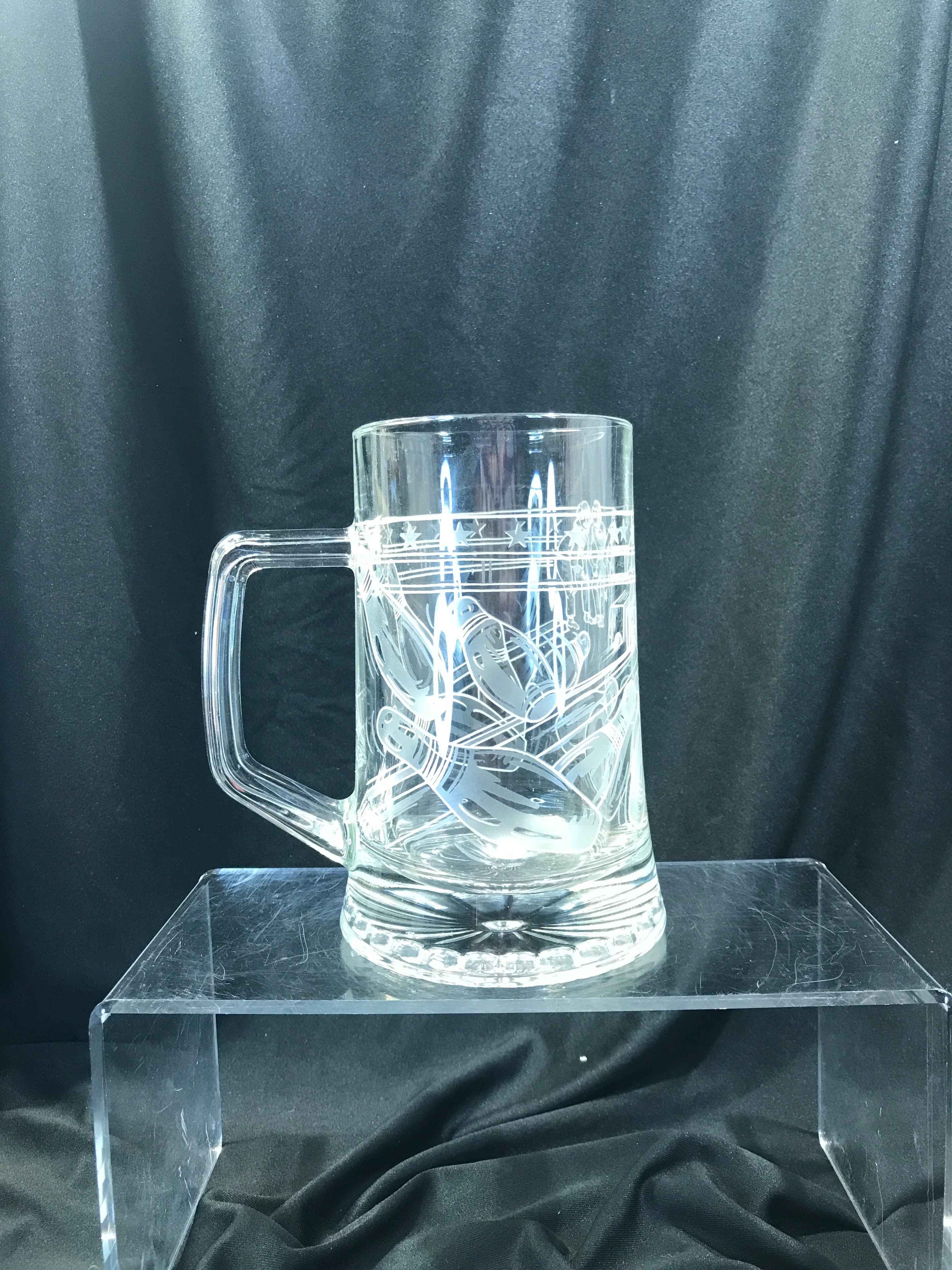 90s/00s Etched Glass Beer Mug Drinking Glass With Handle - Image 3