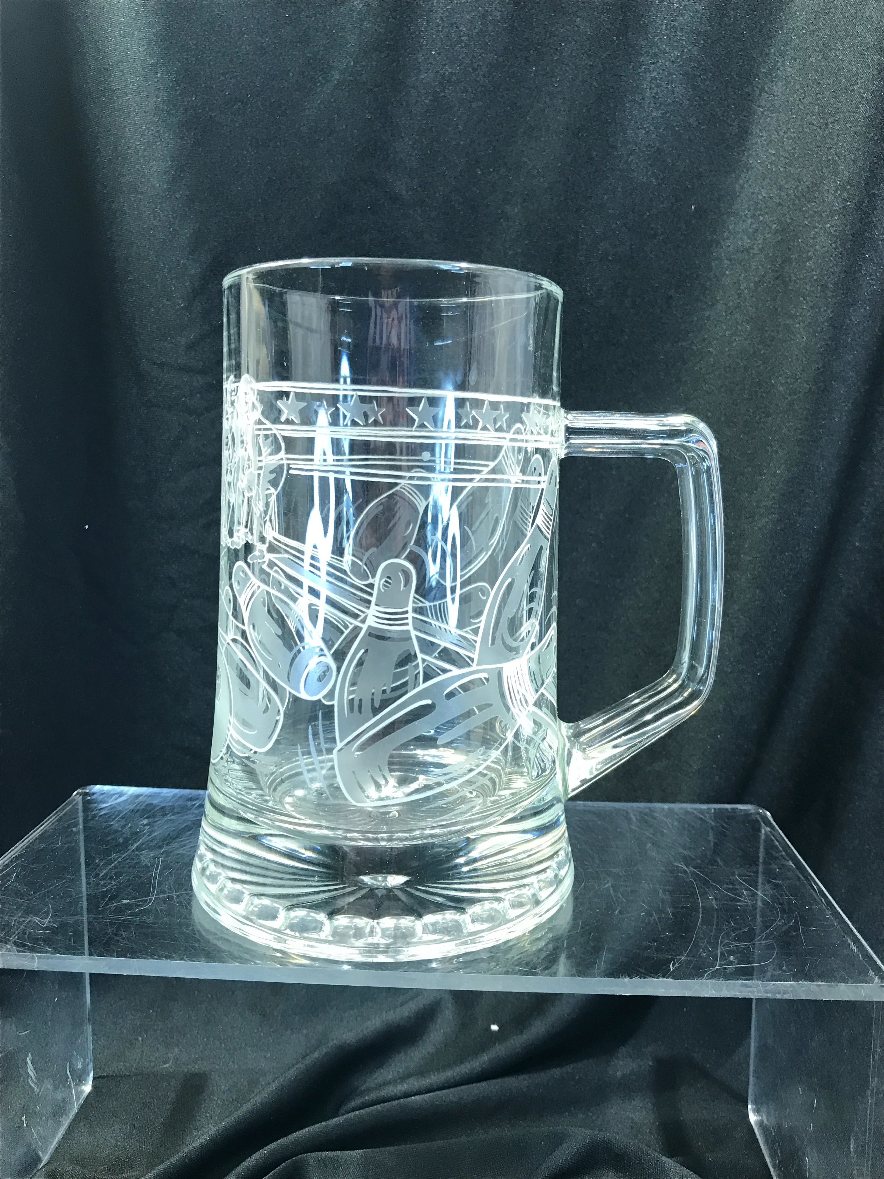 90s/00s Etched Glass Beer Mug Drinking Glass With Handle - Image 6