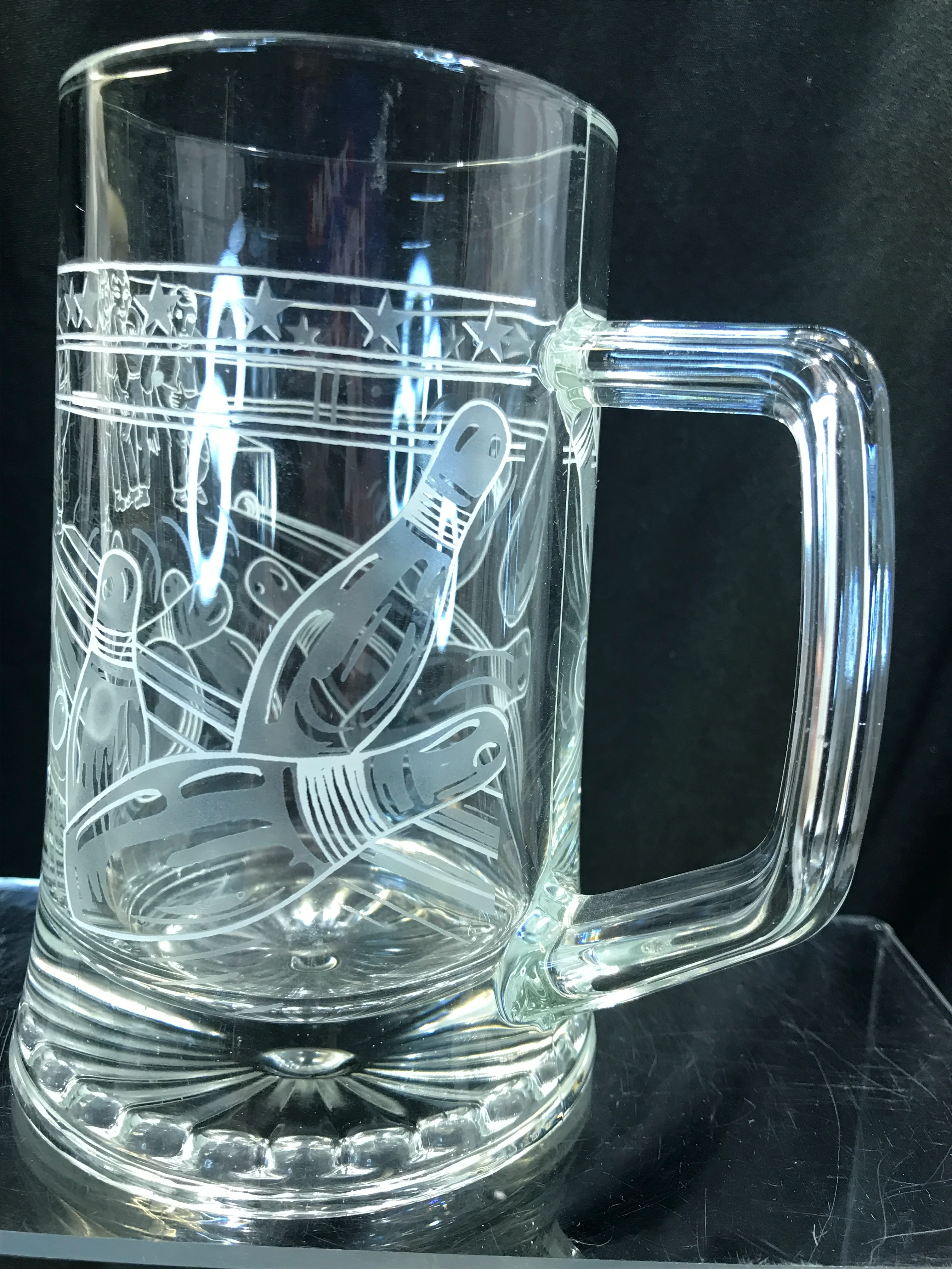 90s/00s Etched Glass Beer Mug Drinking Glass With Handle - Image 8