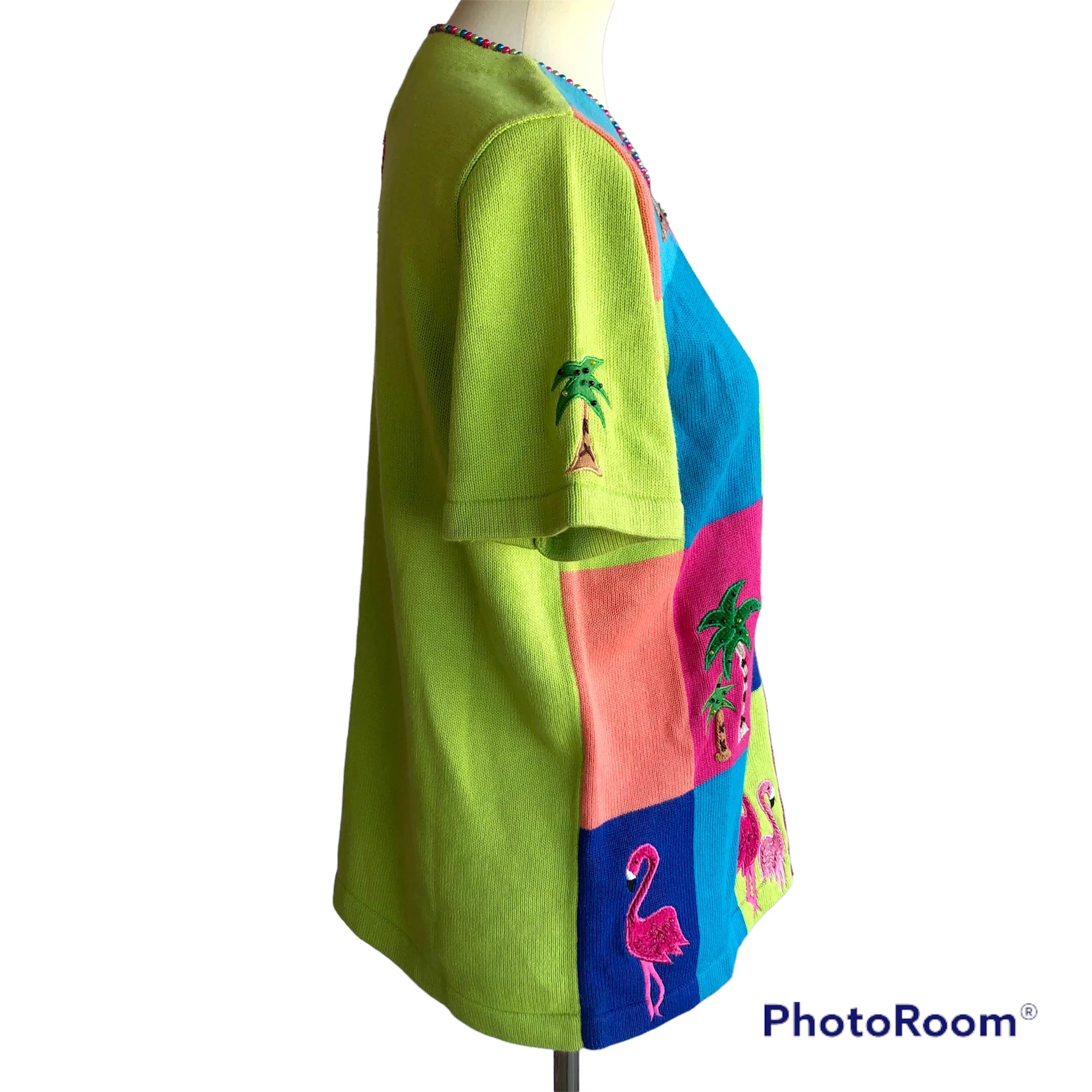 90s/00s Flamingo Palm Tree Patchwork Zip Cardigan Size Sm By Quacker Factory - Image 7