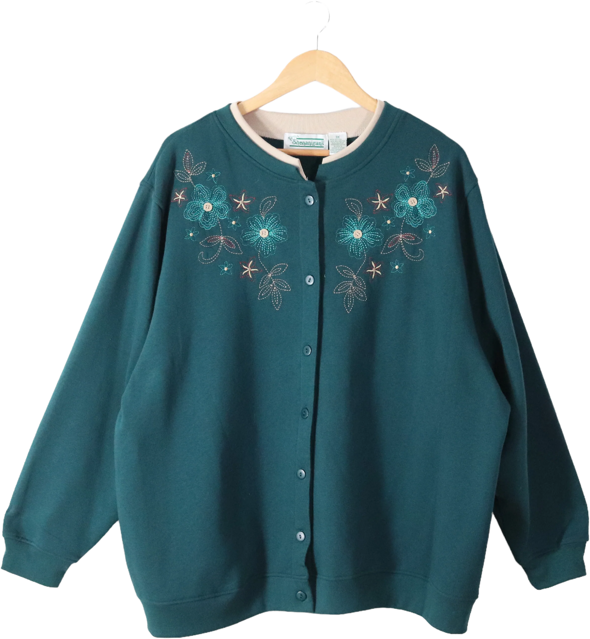 90s/00s Floral Embroidered Button Up Cardigan Sweatshirt By Shenanigans