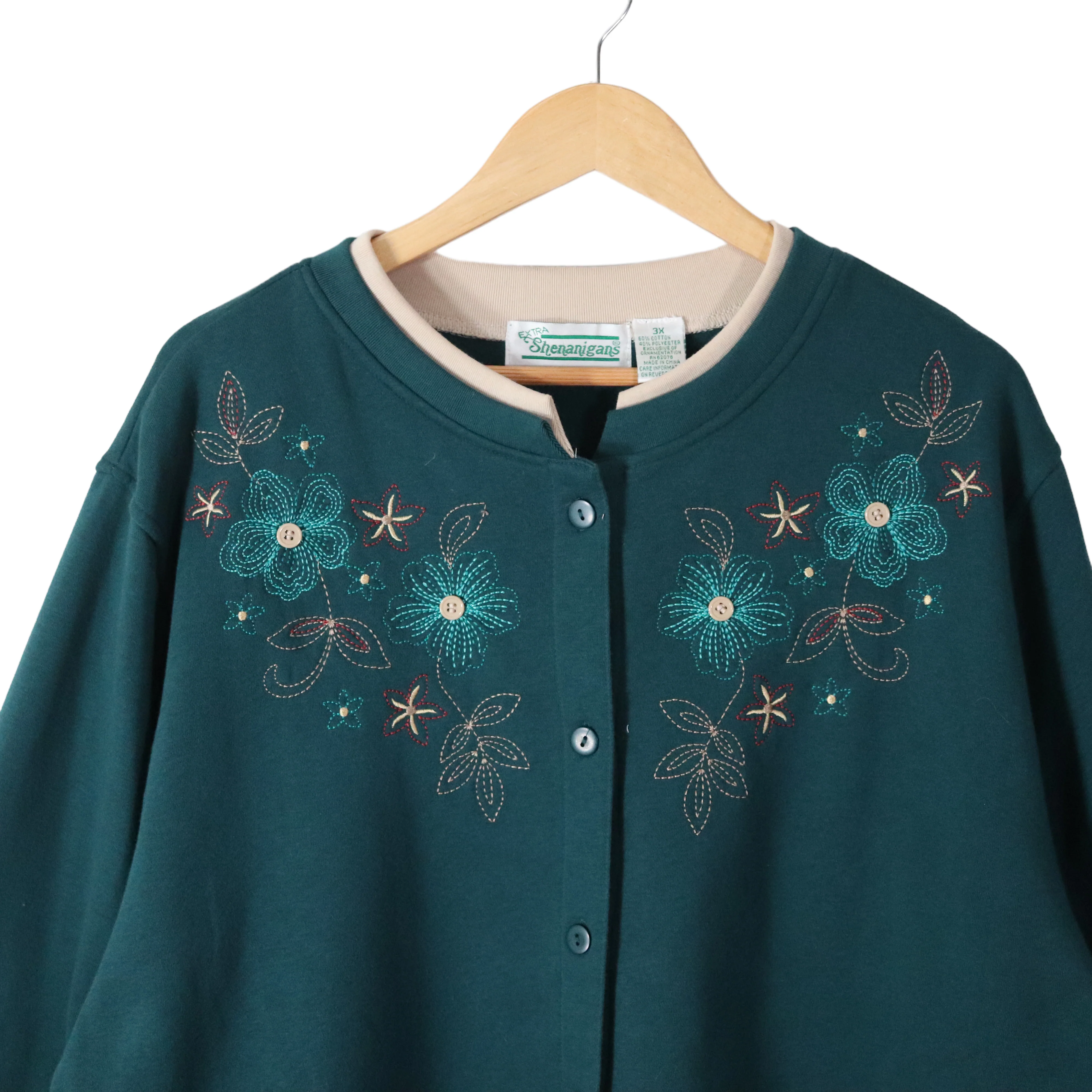 90s/00s Floral Embroidered Button Up Cardigan Sweatshirt By Shenanigans - Image 3