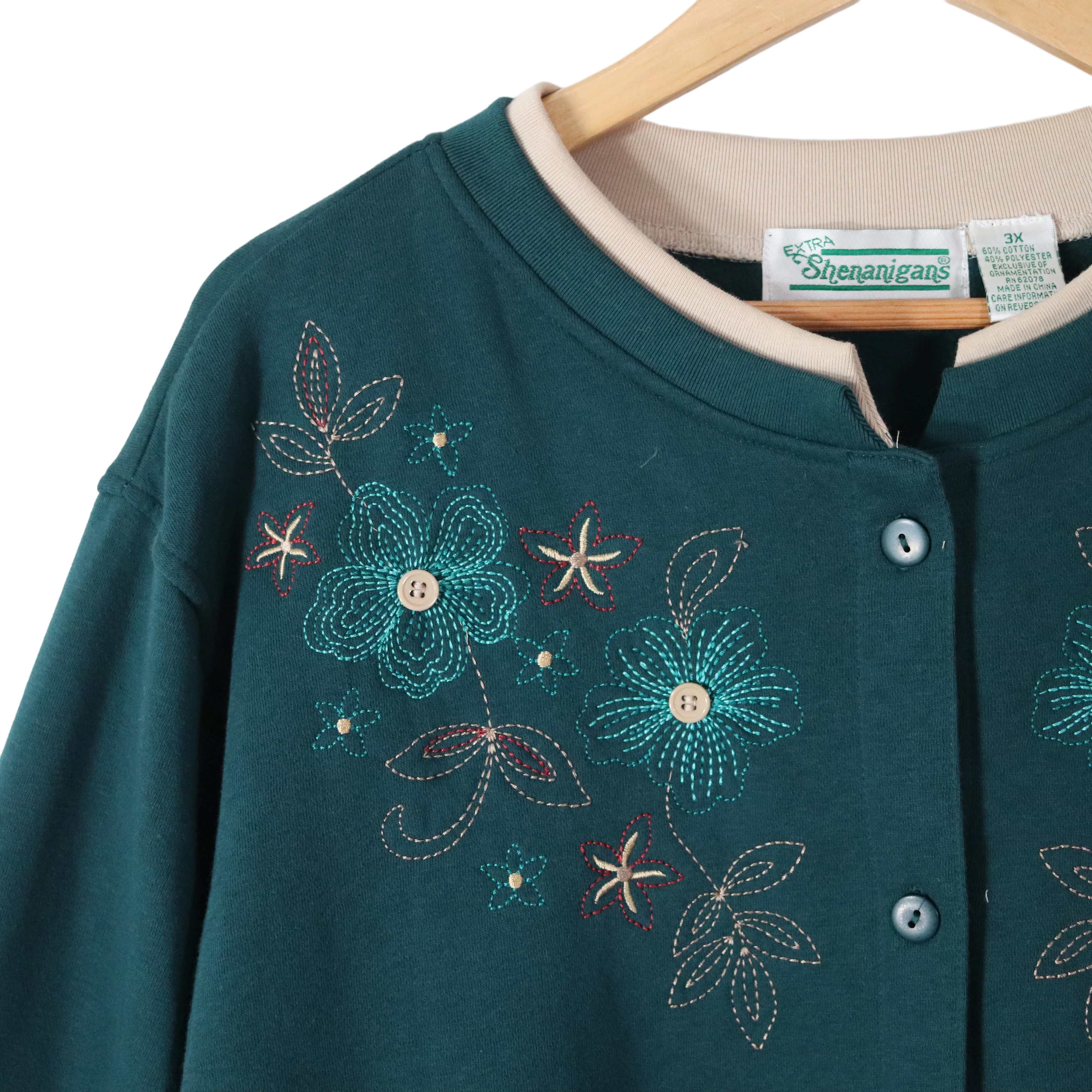 90s/00s Floral Embroidered Button Up Cardigan Sweatshirt By Shenanigans - Image 4