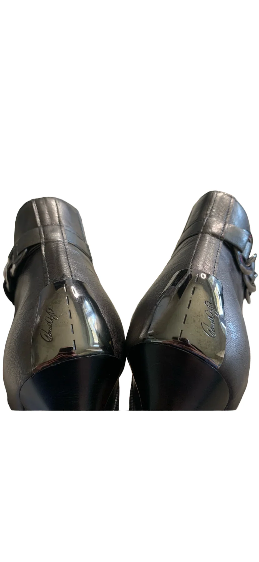 90s/00s Gray Leather&chains Heal Ankle Bootie By Donald J. Pliner - Image 5