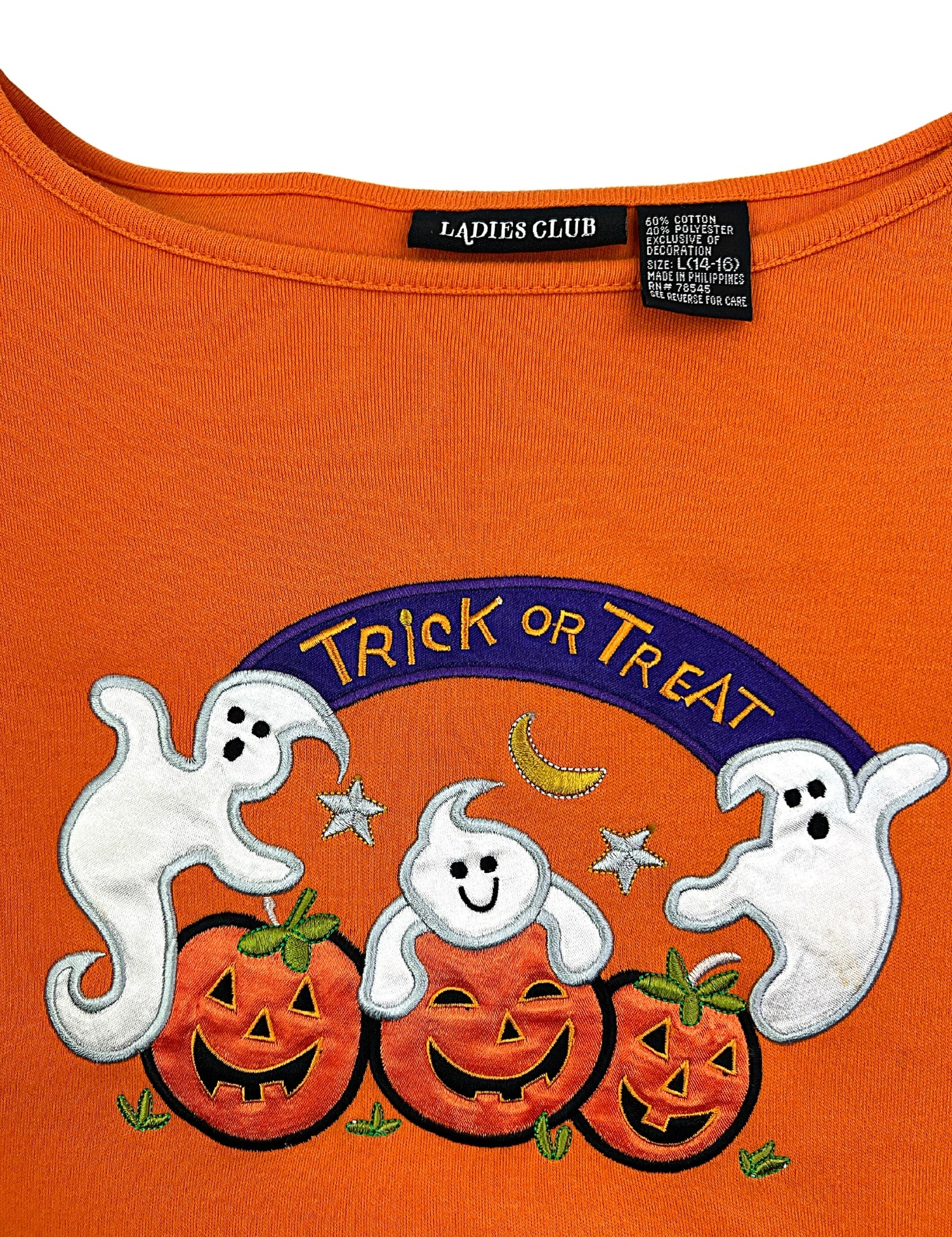 90s/00s Halloween Trick Or Treat Ghost Long Sleeve Tee By Ladies Club - Image 6