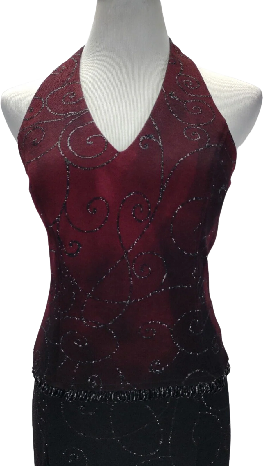 90s/00s Halter Mock Two Piece Embellished Formal Dress By Scott McClintock - Image 2