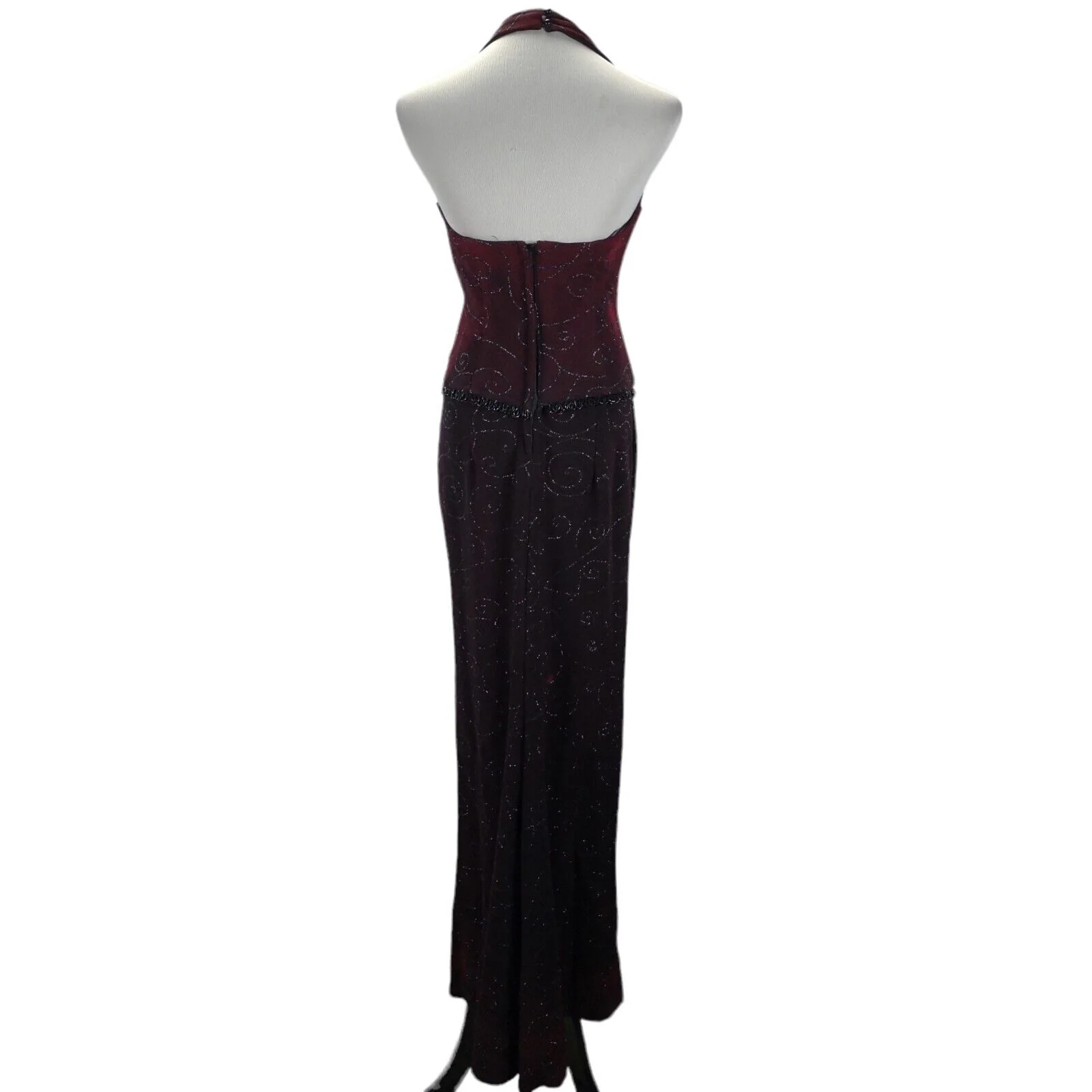 90s/00s Halter Mock Two Piece Embellished Formal Dress By Scott McClintock - Image 4