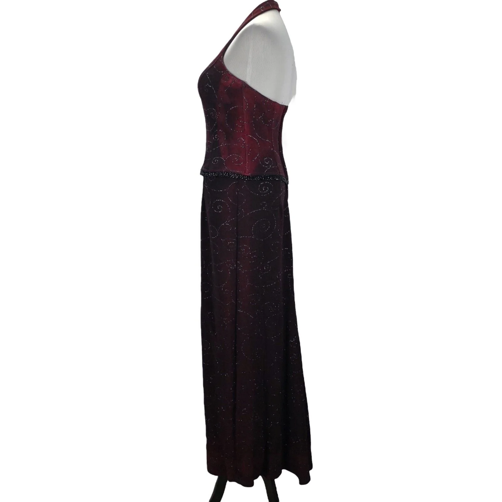 90s/00s Halter Mock Two Piece Embellished Formal Dress By Scott McClintock - Image 5