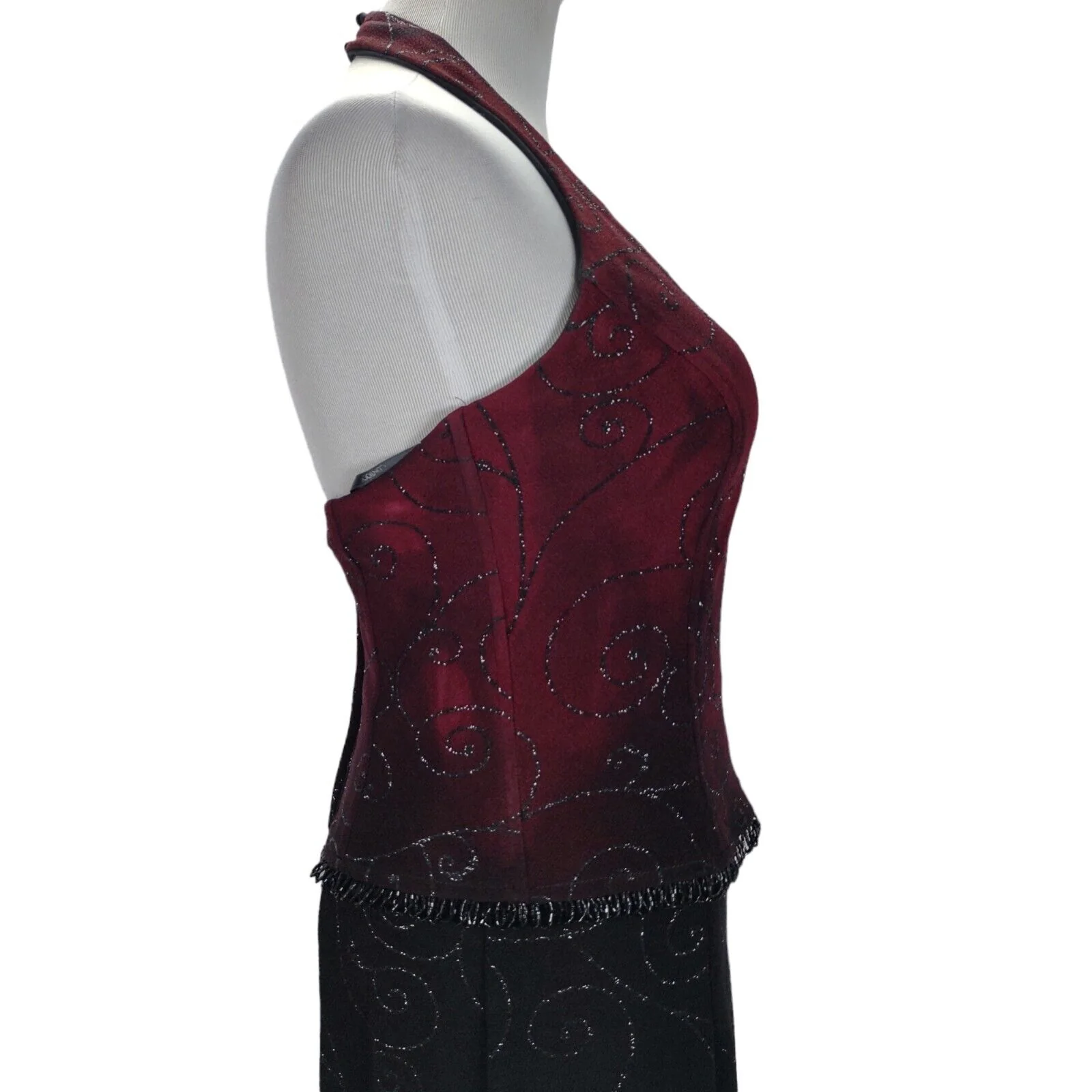 90s/00s Halter Mock Two Piece Embellished Formal Dress By Scott McClintock - Image 7