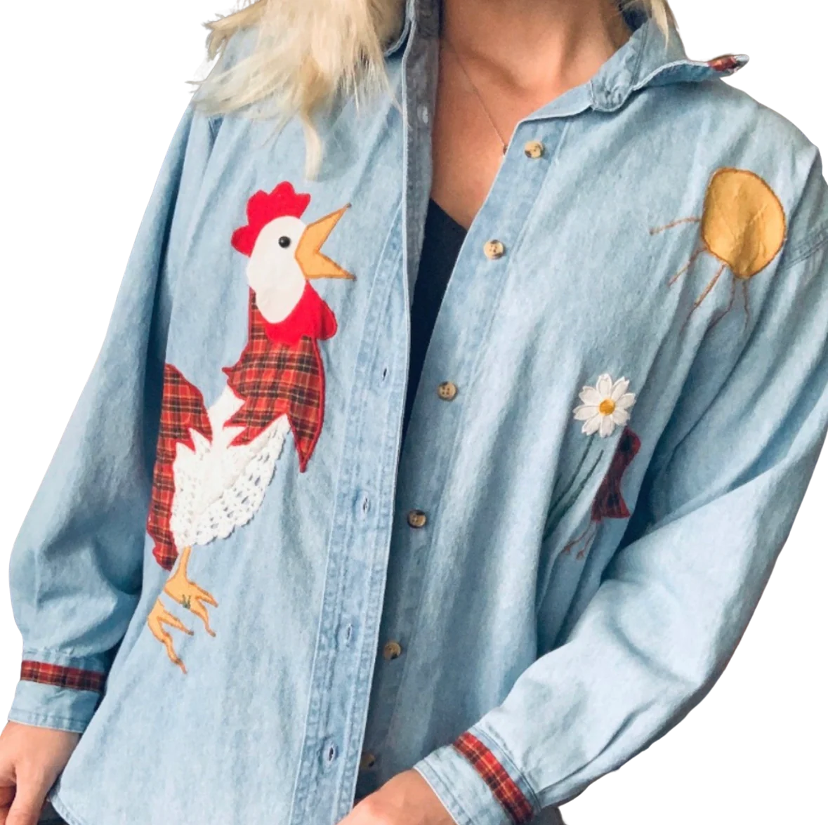 90s/00s Handmade Primitive Crochet Chicken Button Up Top By Symbol